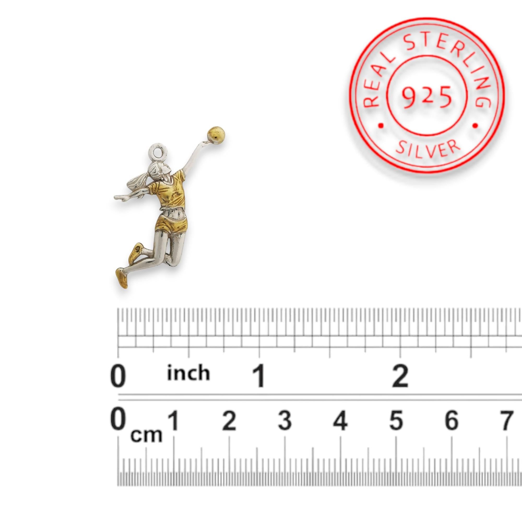 Волейболистка – Женски спортен медальон с частично позлатено покритие – Сребро 925 – Ръчно изработено бижу/талисман – SSJ