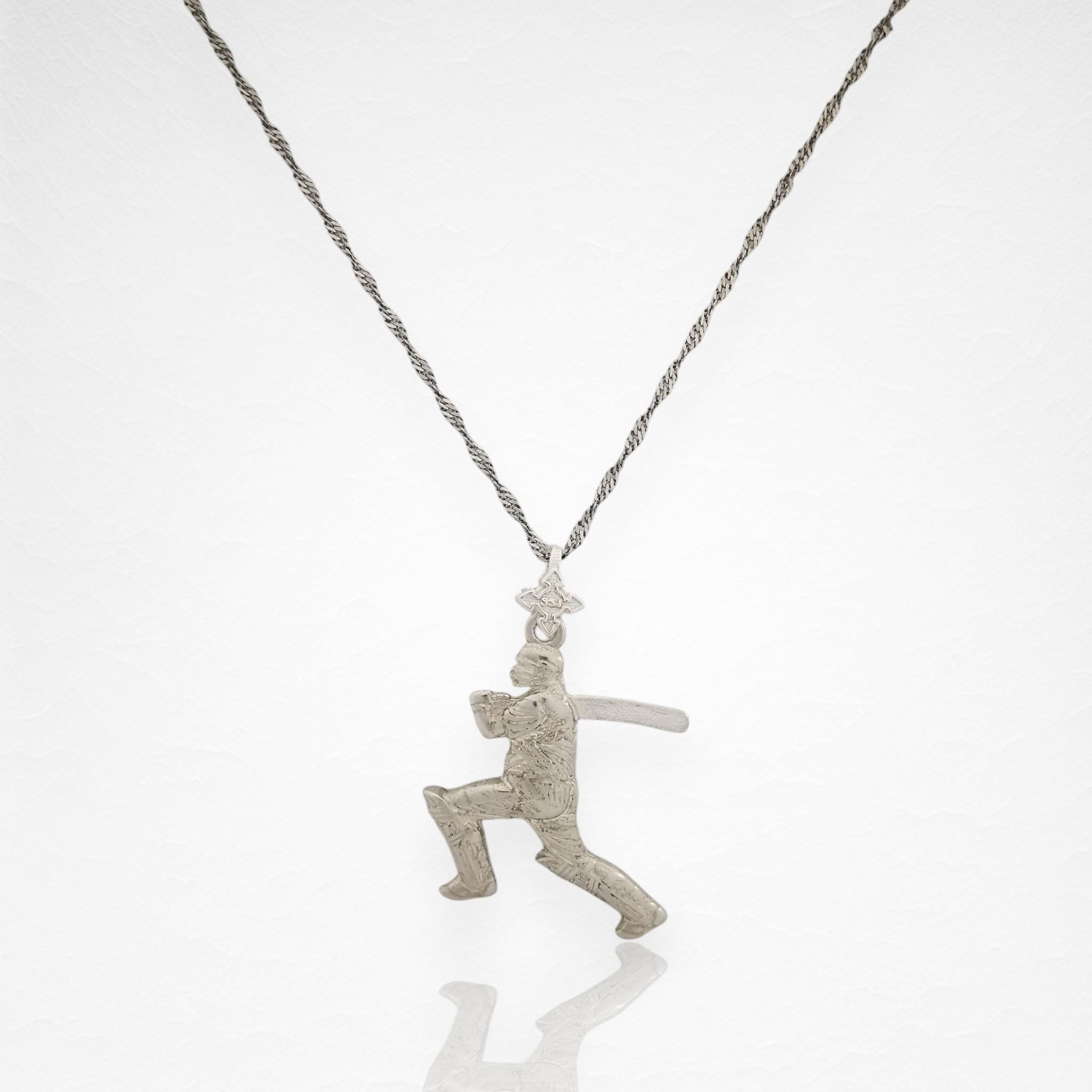 Крикет – Мъжки спортен медальон в класическо сребро – Сребро 925 – Ръчно изработено спортно бижу – Идеален подарък – SSJ