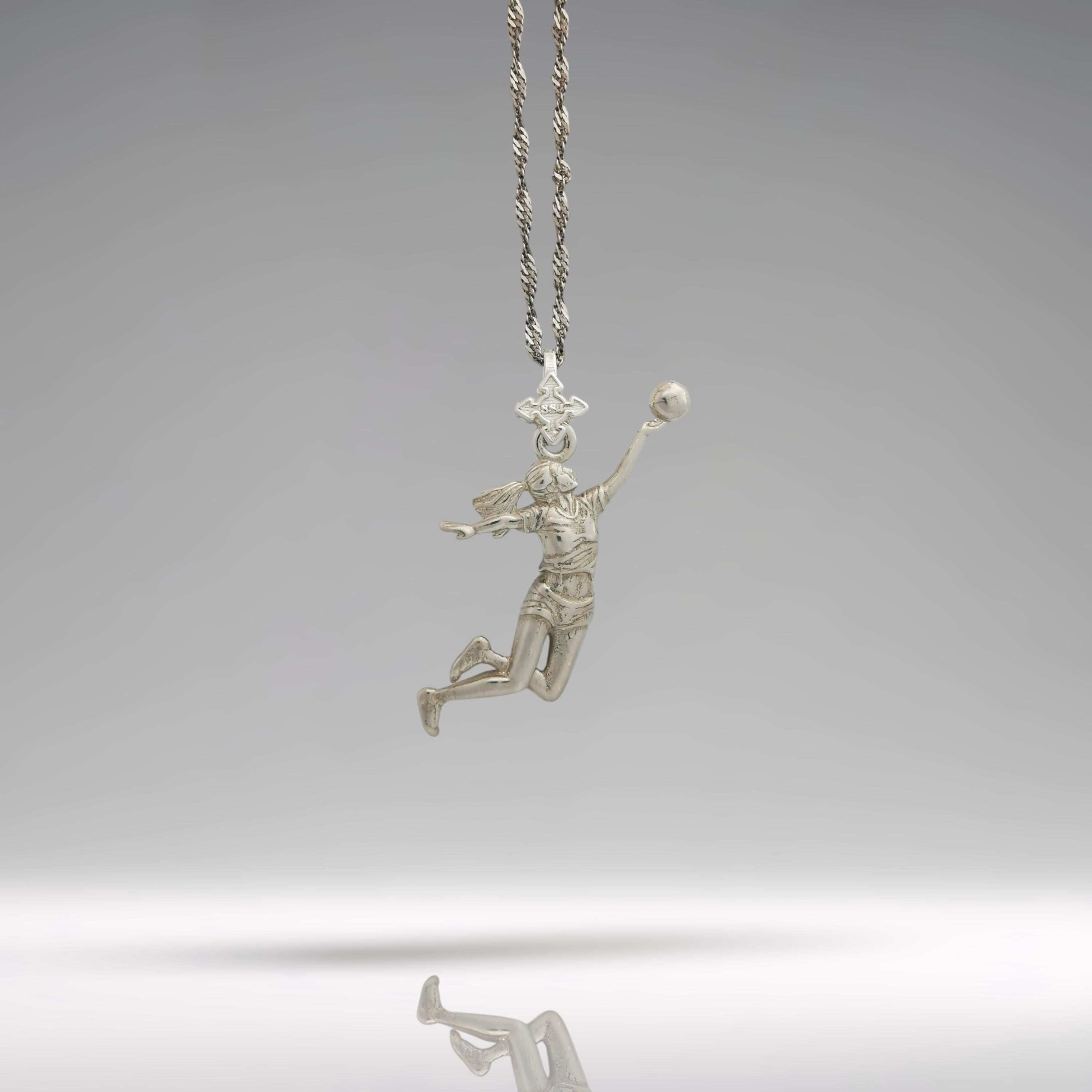 Волейболистка – Женски спортен медальон от класическо сребро 925 – Ръчно изработено бижу/талисман – Идеален подарък – SSJ