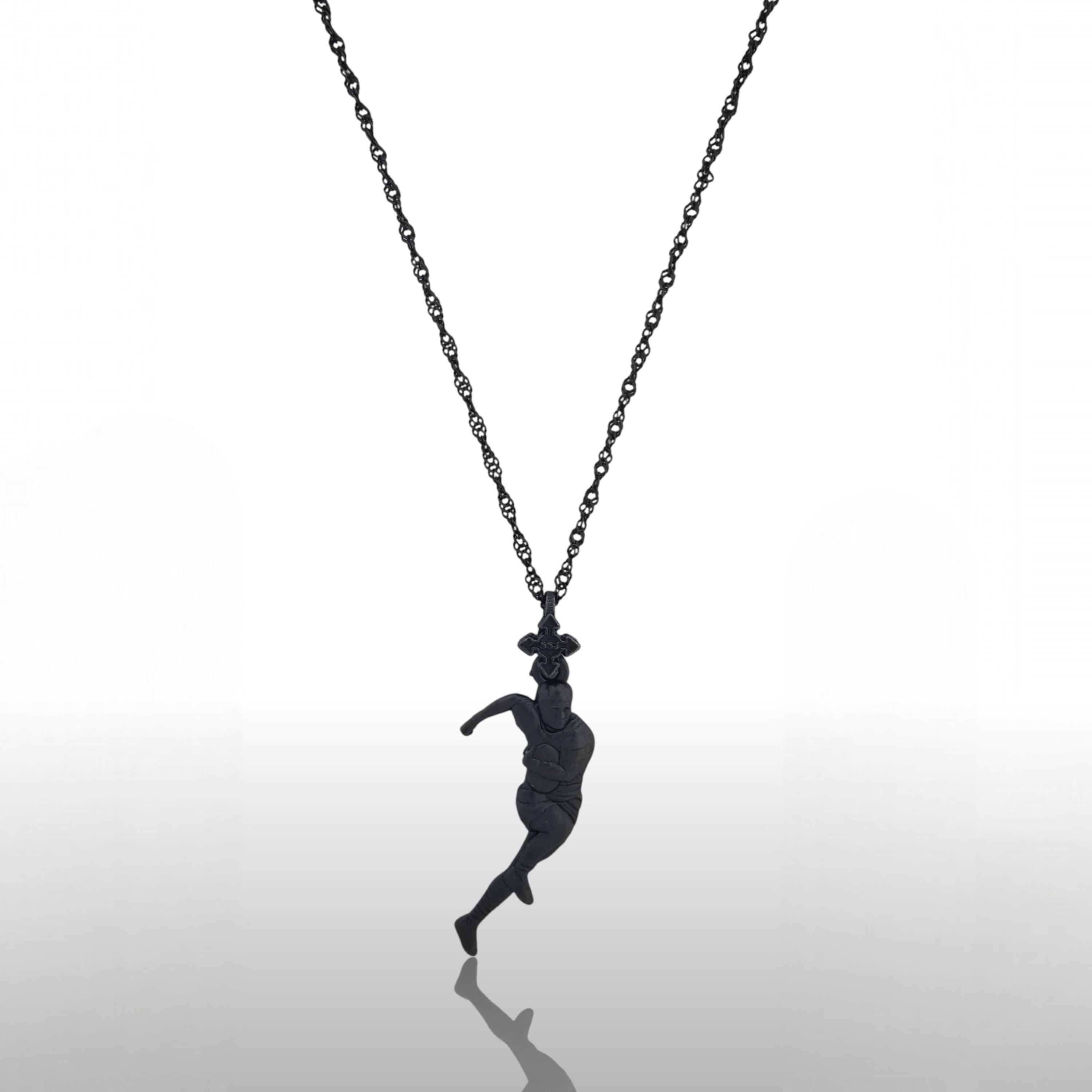 Ръгби – Мъжки спортен медальон от сребро 925 с оксидирано покритие – Ръчно изработено спортно бижу – Идеален подарък за мъж, фен на ръгбито – SSJ