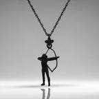 Black oxidized archer necklace for women made from solid 925 sterling silver – a striking pendant featuring a female archer in full draw. This bold sports jewelry is designed for women who live with focus, strength, and fierce independence.

Handcrafted with detail and a matte black finish, the pendant symbolizes precision, resilience, and inner power. A modern gift for archers, athletes, or anyone embracing challenge and confidence.