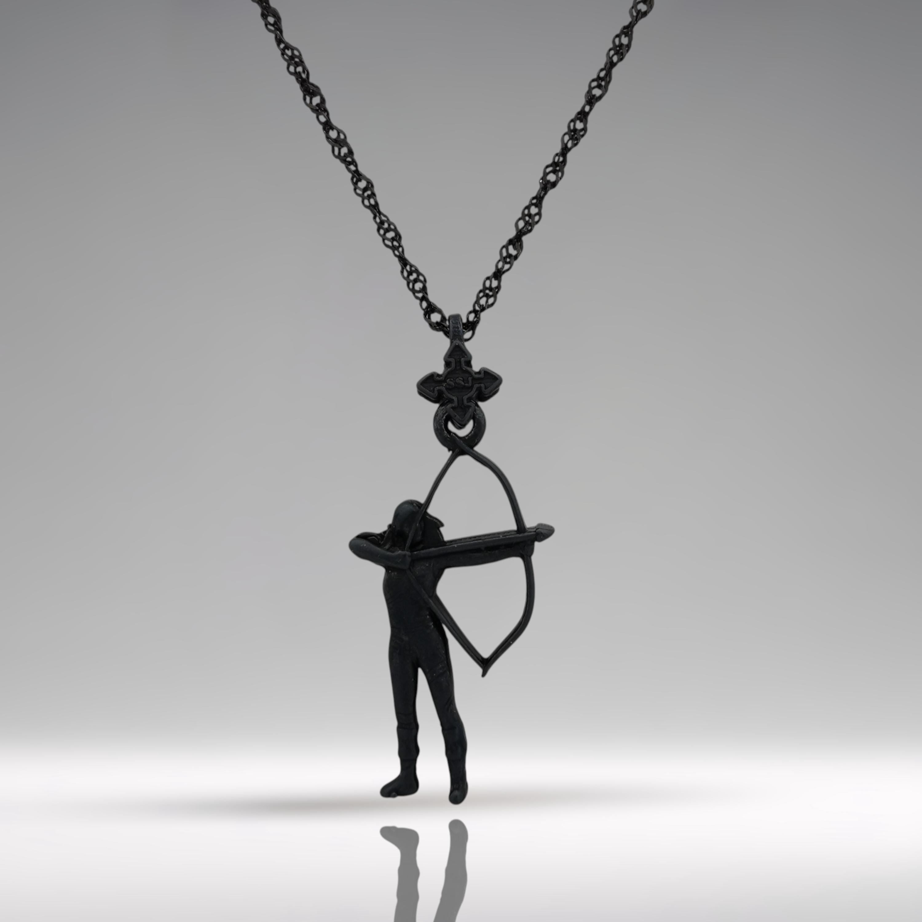 Black oxidized archer necklace for women made from solid 925 sterling silver – a striking pendant featuring a female archer in full draw. This bold sports jewelry is designed for women who live with focus, strength, and fierce independence.

Handcrafted with detail and a matte black finish, the pendant symbolizes precision, resilience, and inner power. A modern gift for archers, athletes, or anyone embracing challenge and confidence.