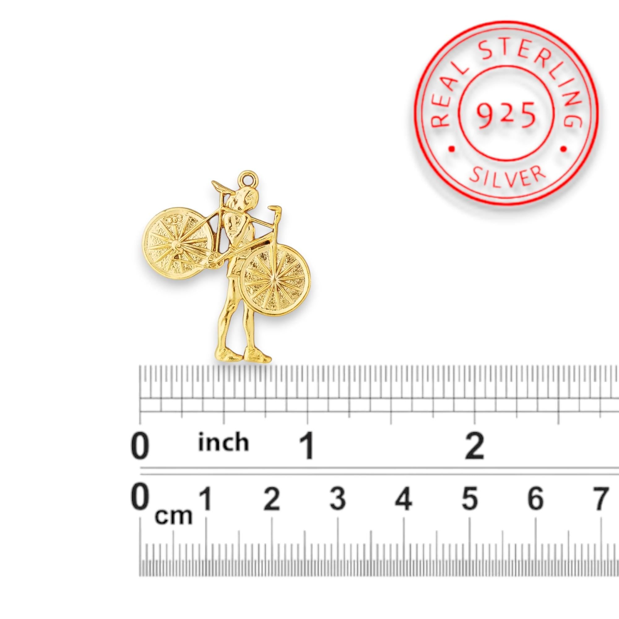 Колоездачка – Велосипедистка – Женски спортен медальон с позлатено покритие – Сребро 925 – Ръчно изработено бижу за дами с любов към колоезденето – SSJ