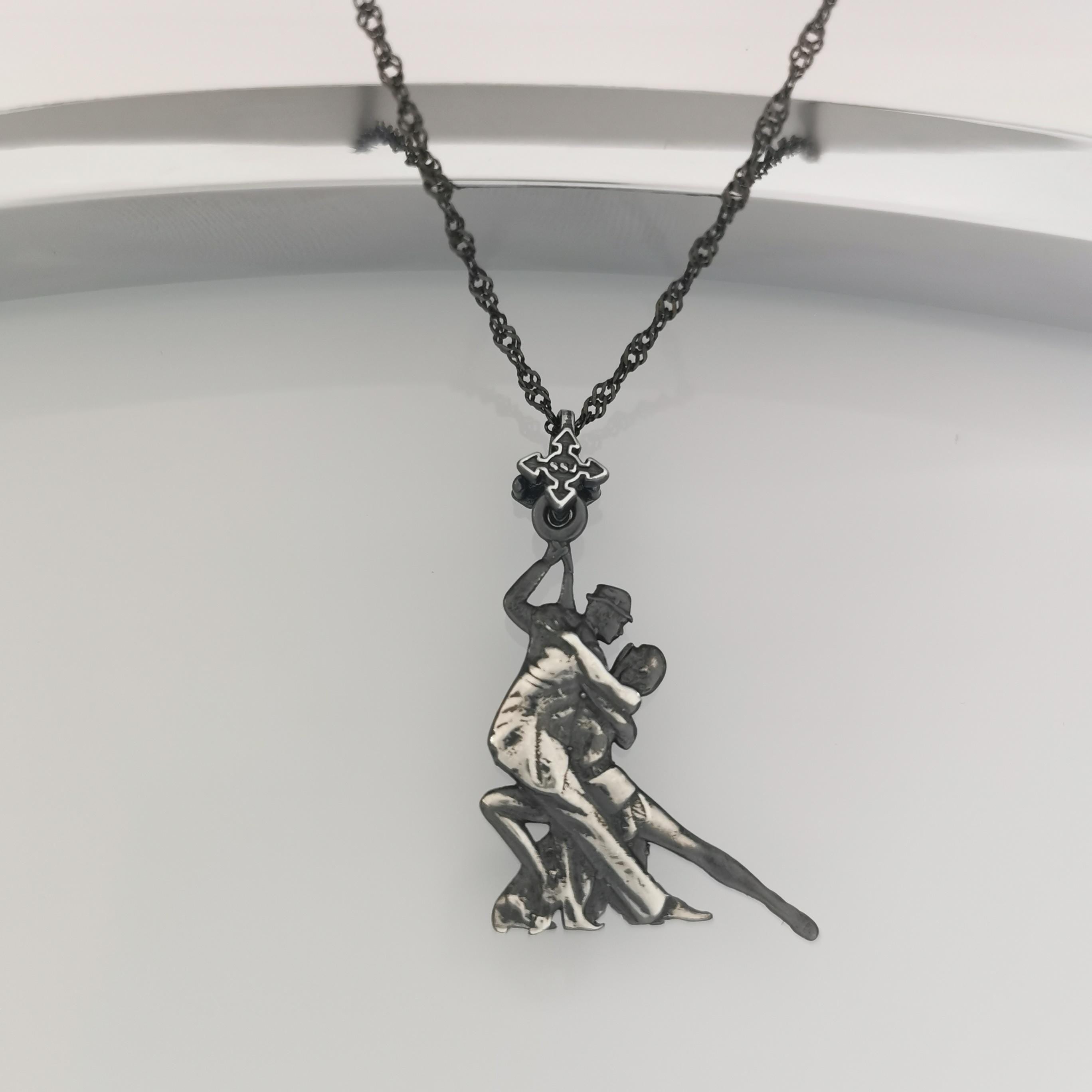 Аржентинско танго – Унисекс спортен медальон от сребро 925 с винтидж покритие – Ръчно изработено спортно бижу – Идеален подарък за жена, фенка на спортните танци – SSJ