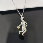 Баскетбол – Женски спортен медальон от сребро 925 с частично позлатено покритие – Ръчно изработено бижу талисман за баскетболистки и фенки на спорта – Идеален подарък за спортист, треньор или почитател – SSJ