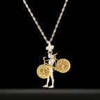 Сребърен медальон 925 колоездене – Колоездачка, със златни акценти