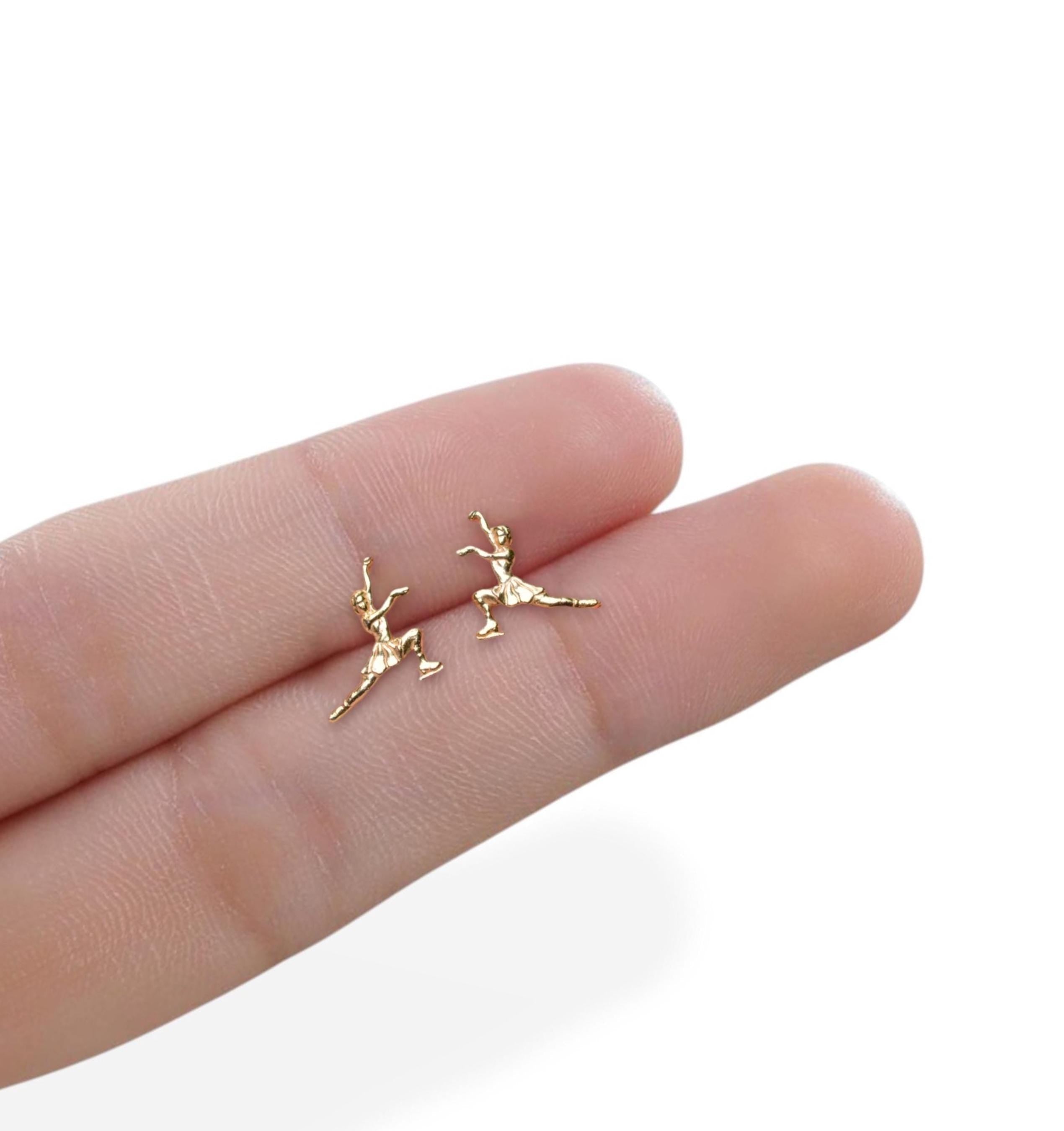 Фигурно пързаляне – Дамски обеци от сребро 925 с позлатено покритие – Ръчно изработени спортни бижута – Идеален подарък за жена, фенка на фигурното пързаляне – SSJ