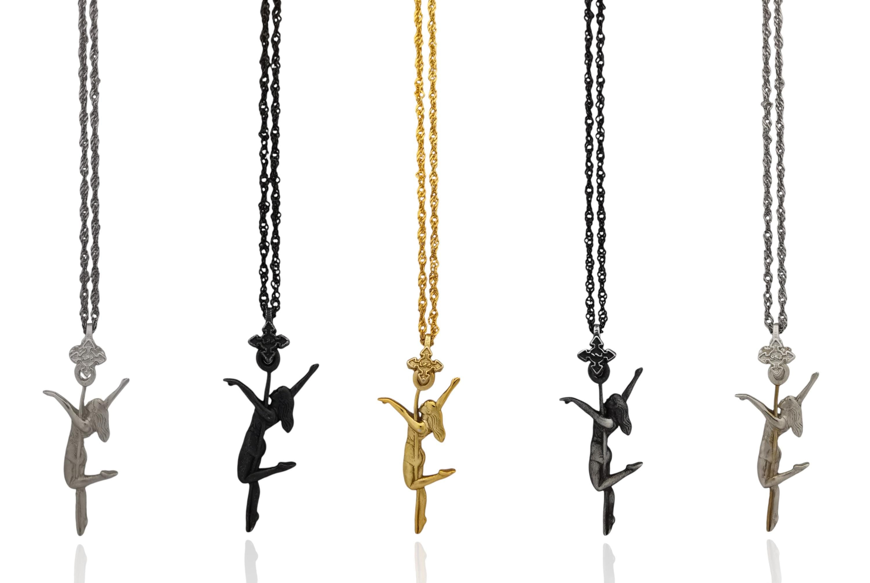 Pole Dance (Танци на пилон) – Дамски спортен медальон от сребро 925 с винтидж покритие – Ръчно изработено спортно бижу – Идеален подарък за жена, фенка на гимнастиката – SSJ