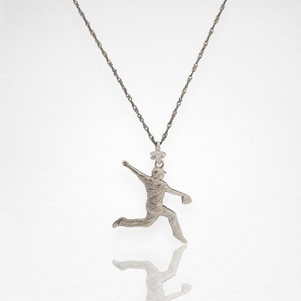 Бейзбол – Мъжки спортен медальон за бейзболист питчър от сребро 925 – Ръчно изработено бижу талисман – Идеален подарък за спортисти, треньори и фенове – SSJ