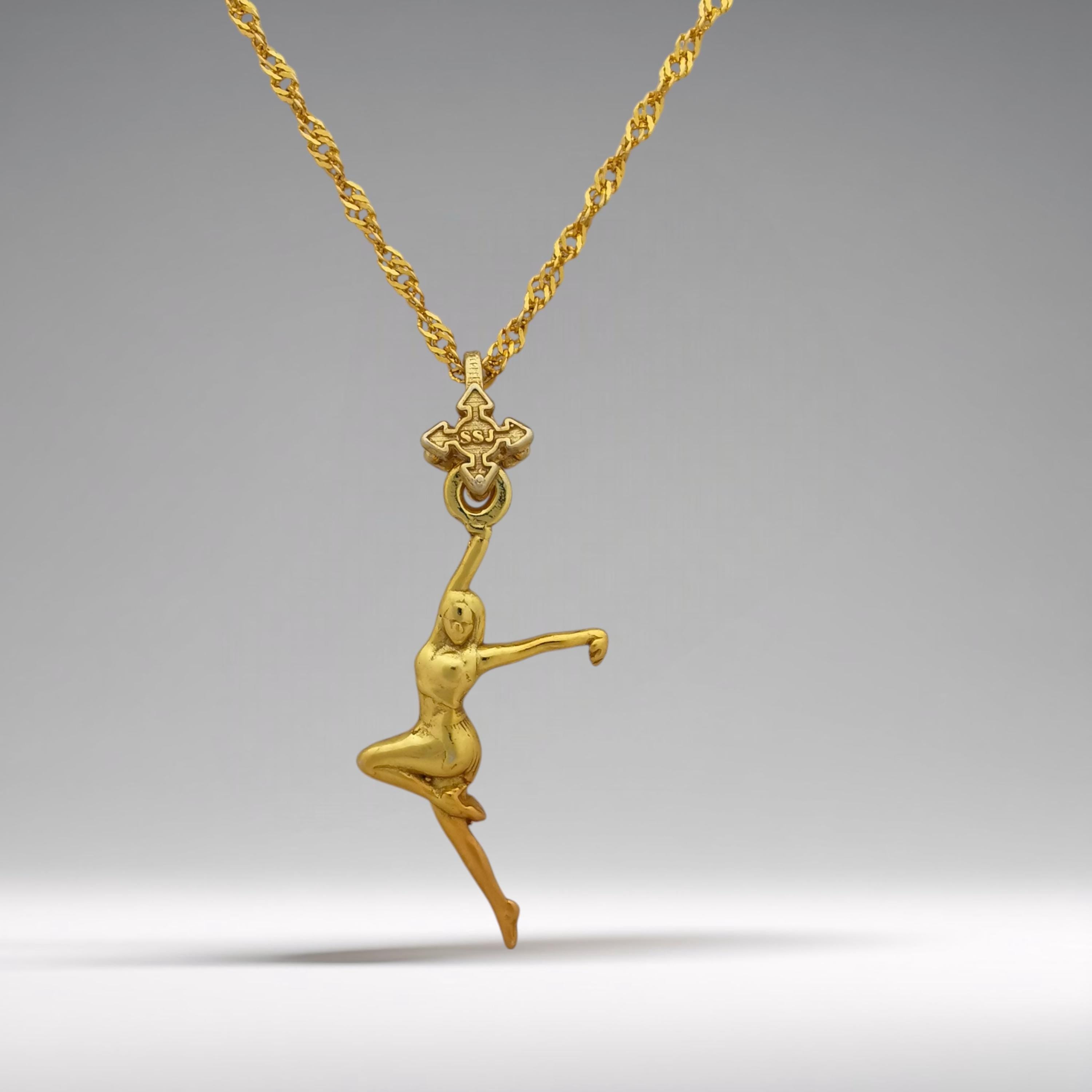 Танцьорка – Дамски спортен медальон с позлатено покритие 925 – Ръчно изработено спортно бижу – Идеален подарък за жена, фенка на спортните танци – SSJ