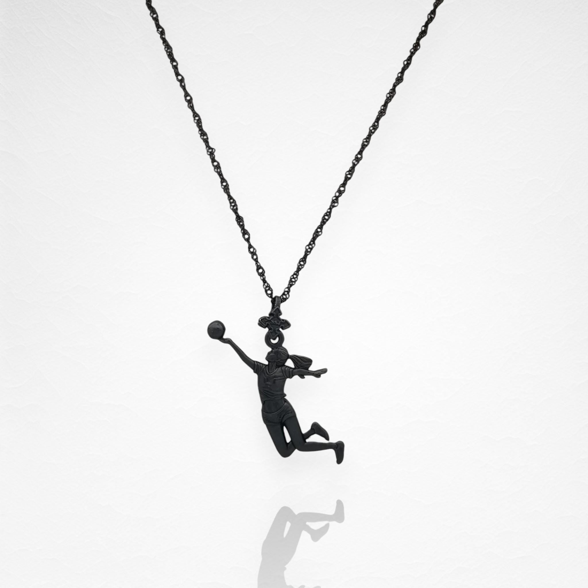 Волейболистка – Женски спортен медальон от сребро 925 с оксидирано покритие – Ръчно изработено бижу/талисман – Идеален подарък – SSJ