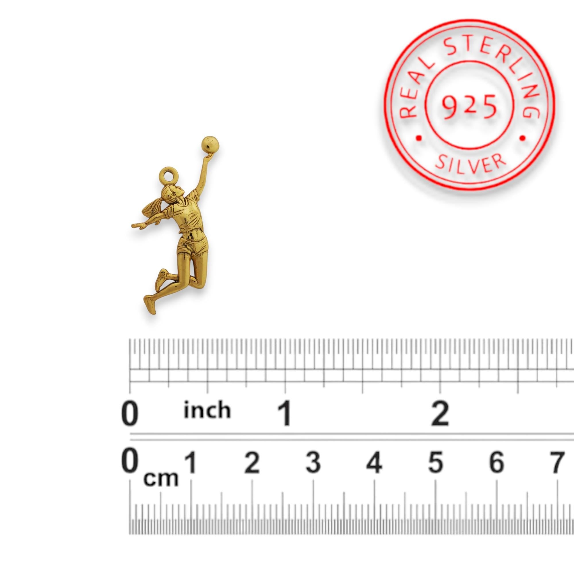 Волейболистка – Женски спортен медальон с позлатено покритие – Сребро 925 – Ръчно изработено бижу/талисман – Подарък за спортистки – SSJ