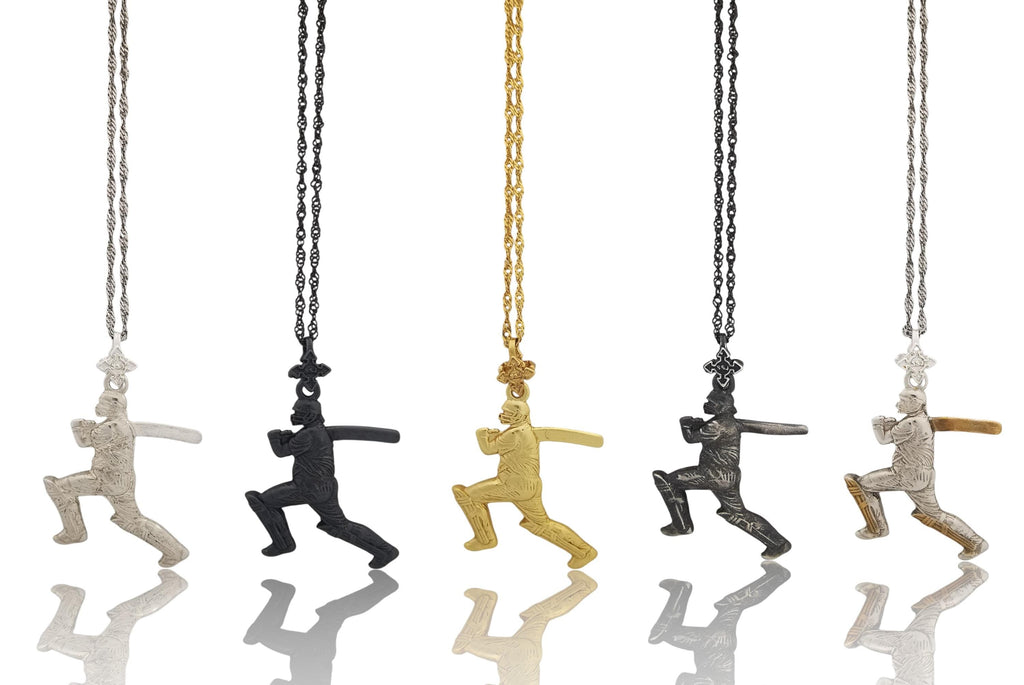 Крикет – Мъжки спортен медальон с оксидирано покритие – Сребро 925 – Ръчно изработено спортно бижу – Идеален подарък – SSJ