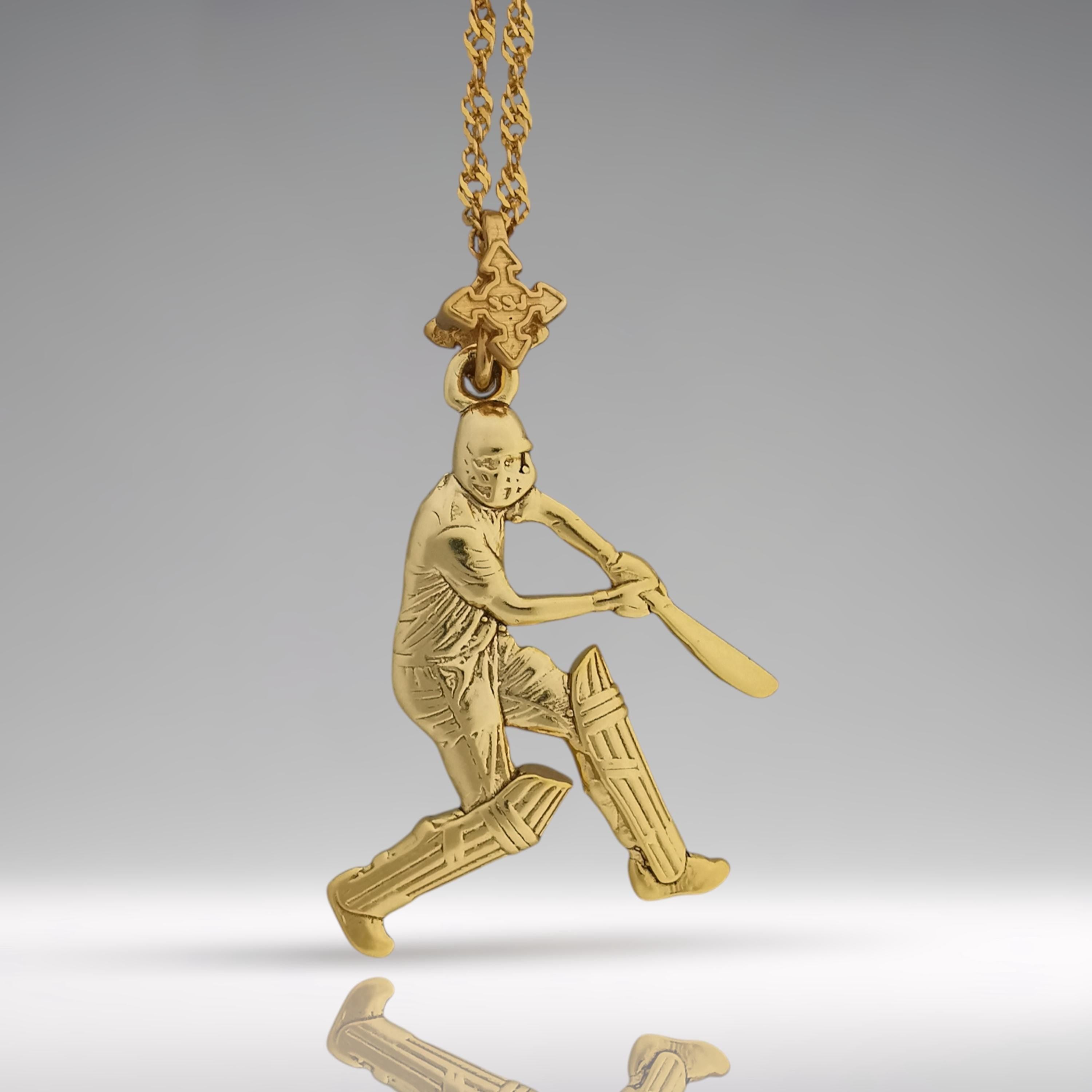 Крикет – Мъжки спортен медальон с позлатено покритие – Сребро 925 – Ръчно изработено спортно бижу/талисман – Идеален подарък за спортист – SSJ