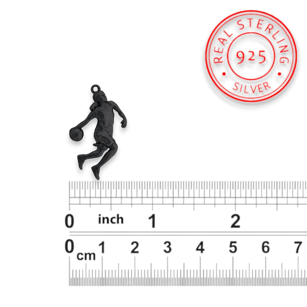 Баскетбол – Женски спортен медальон от сребро 925 с оксидирано черно покритие – Ръчно изработено бижу талисман за баскетболистки и фенки на спорта – Идеален подарък за спортист, треньор или почитател – SSJ