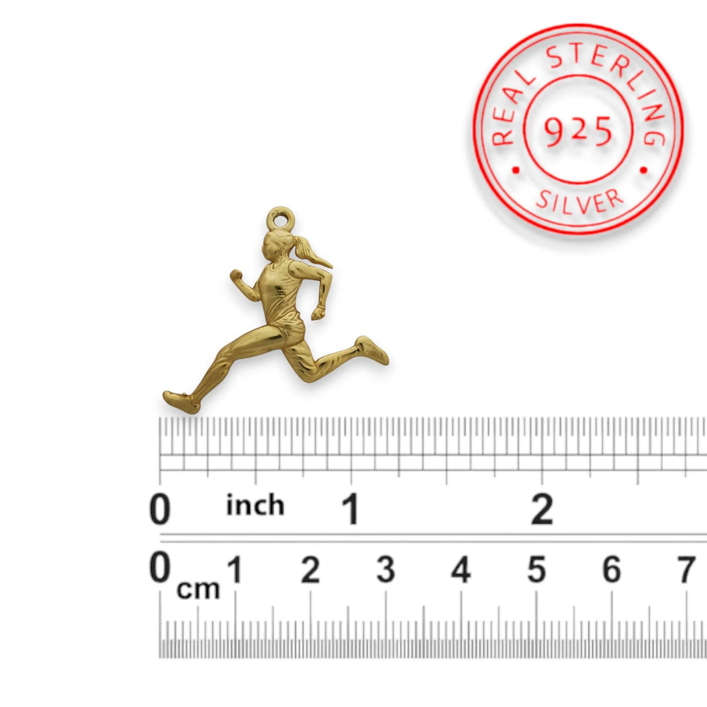 Атлетка – Женски спортен медальон за бегачки, спринтьорки и маратонки от сребро 925 с позлатено покритие – Ръчно изработено бижу талисман за лекоатлетки – SSJ