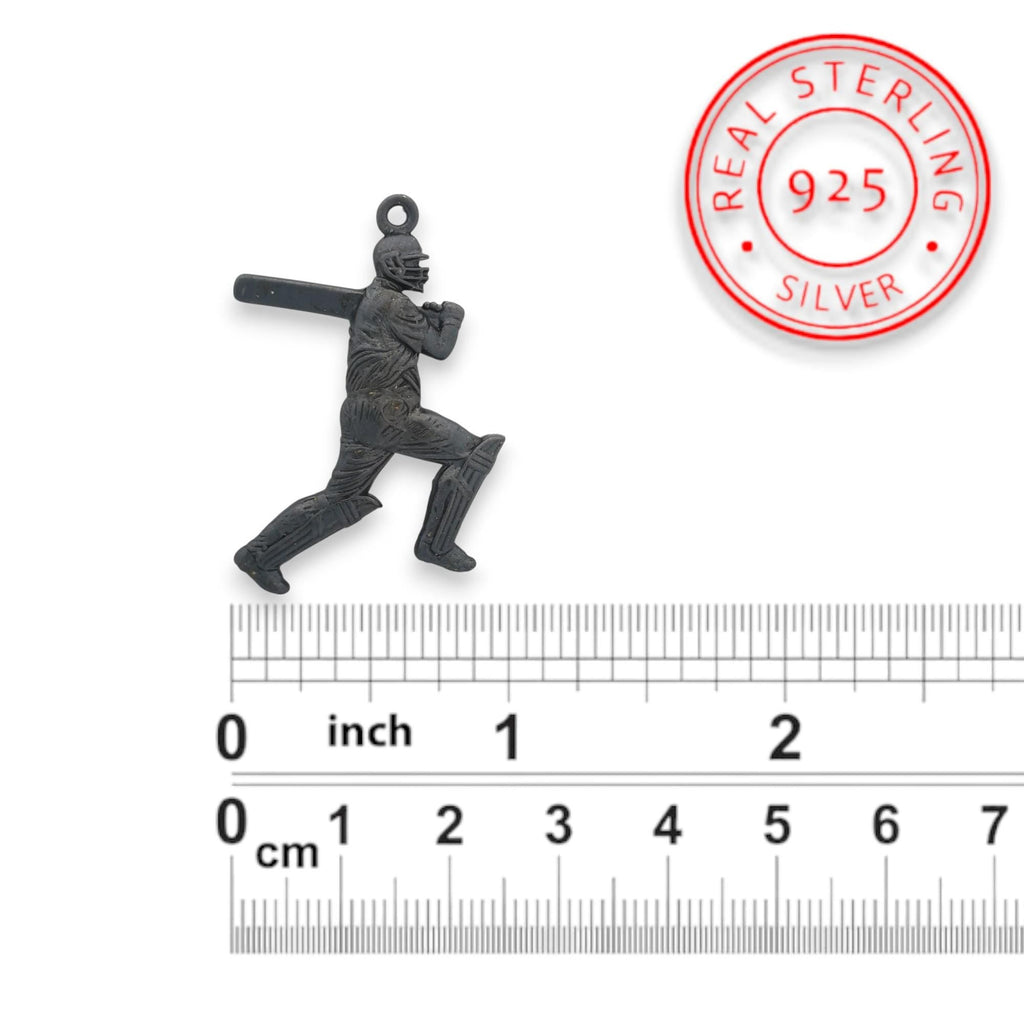 Крикет – Мъжки спортен медальон с оксидирано покритие – Сребро 925 – Ръчно изработено спортно бижу – Идеален подарък – SSJ