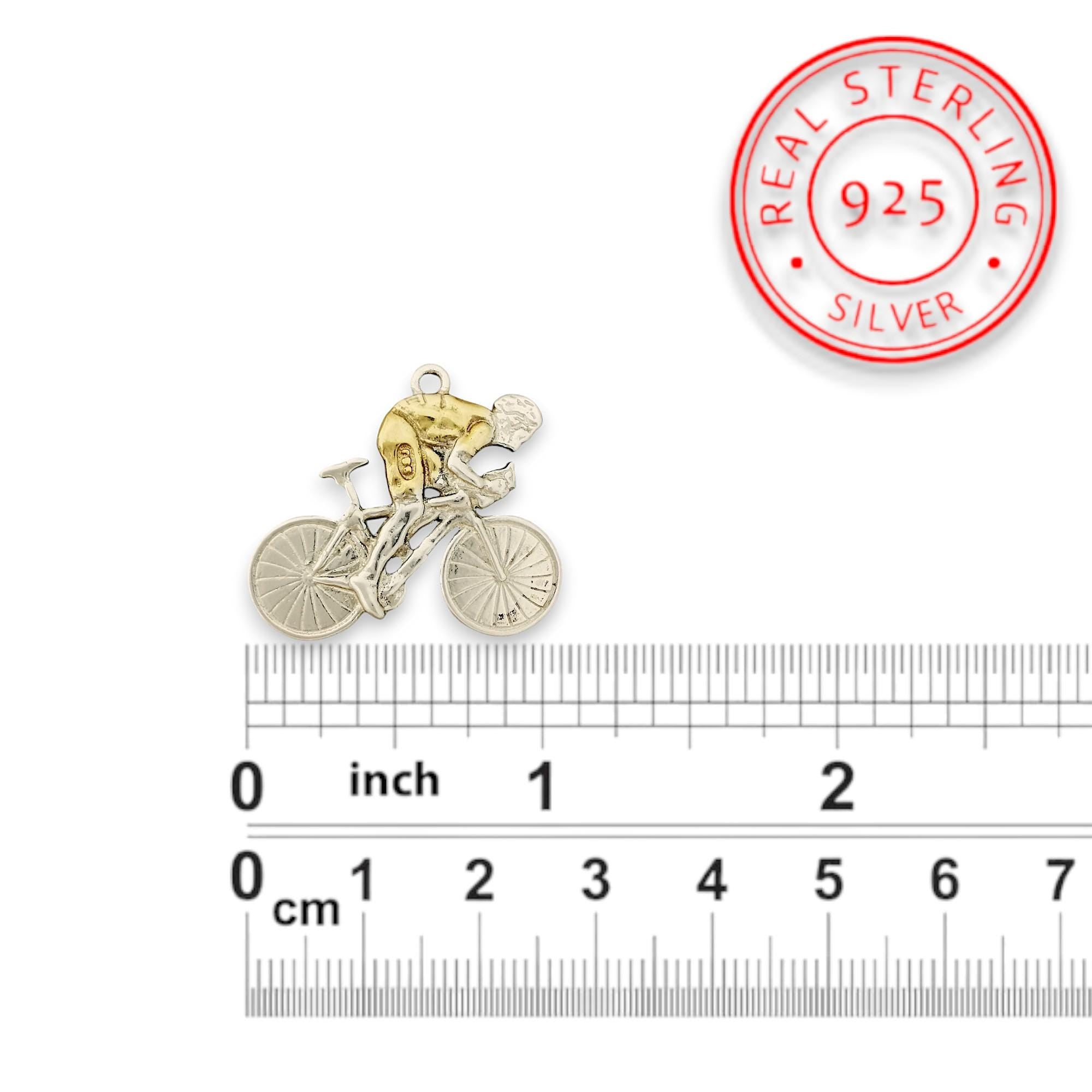 Колоездач – Велосипедист – Мъжки спортен медальон с частично позлатено покритие – Сребро 925 – Ръчно изработено бижу за любители на колоезденето – SSJ