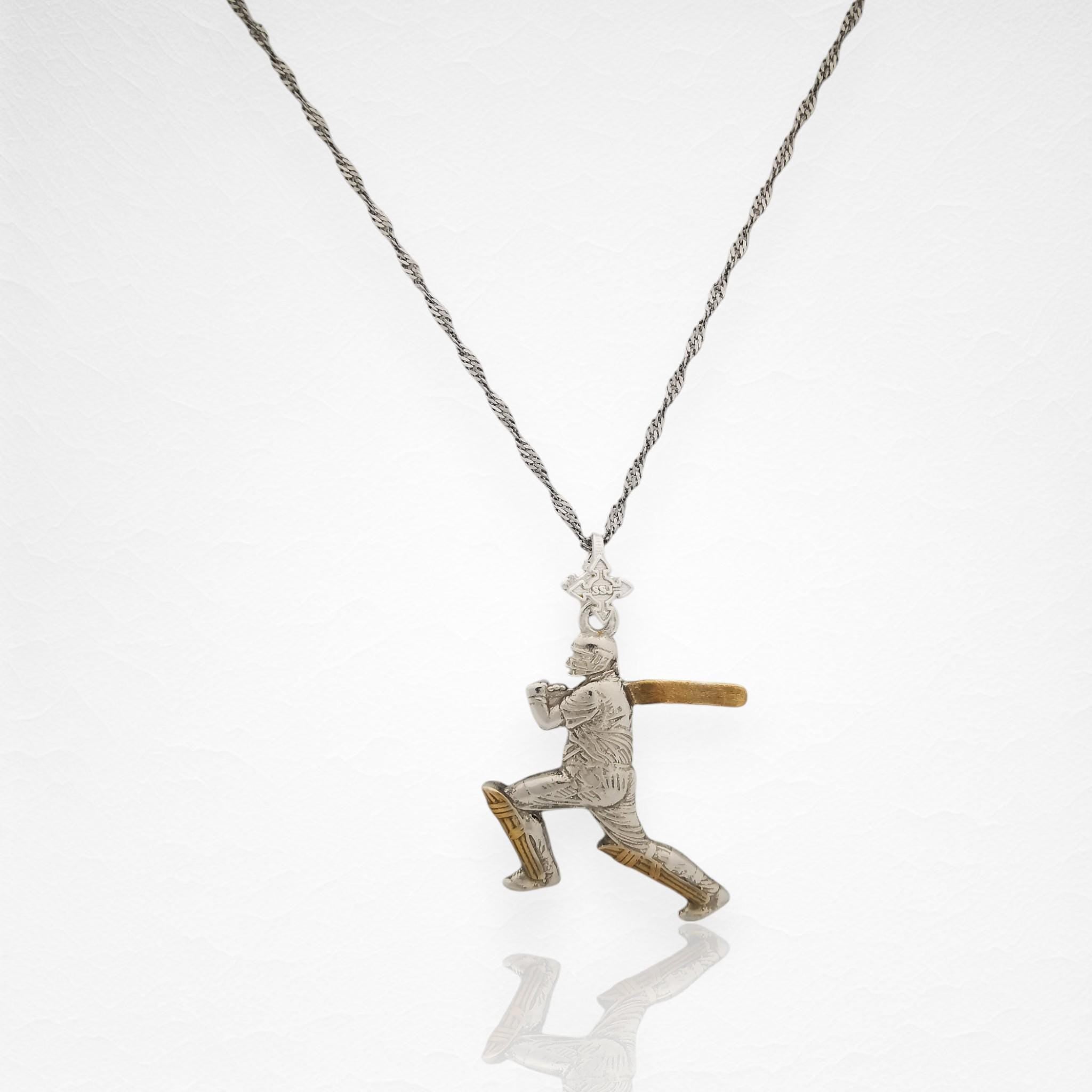 Крикет – Мъжки спортен медальон с частично позлатено покритие – Сребро 925 – Ръчно изработено спортно бижу – Идеален подарък – SSJ