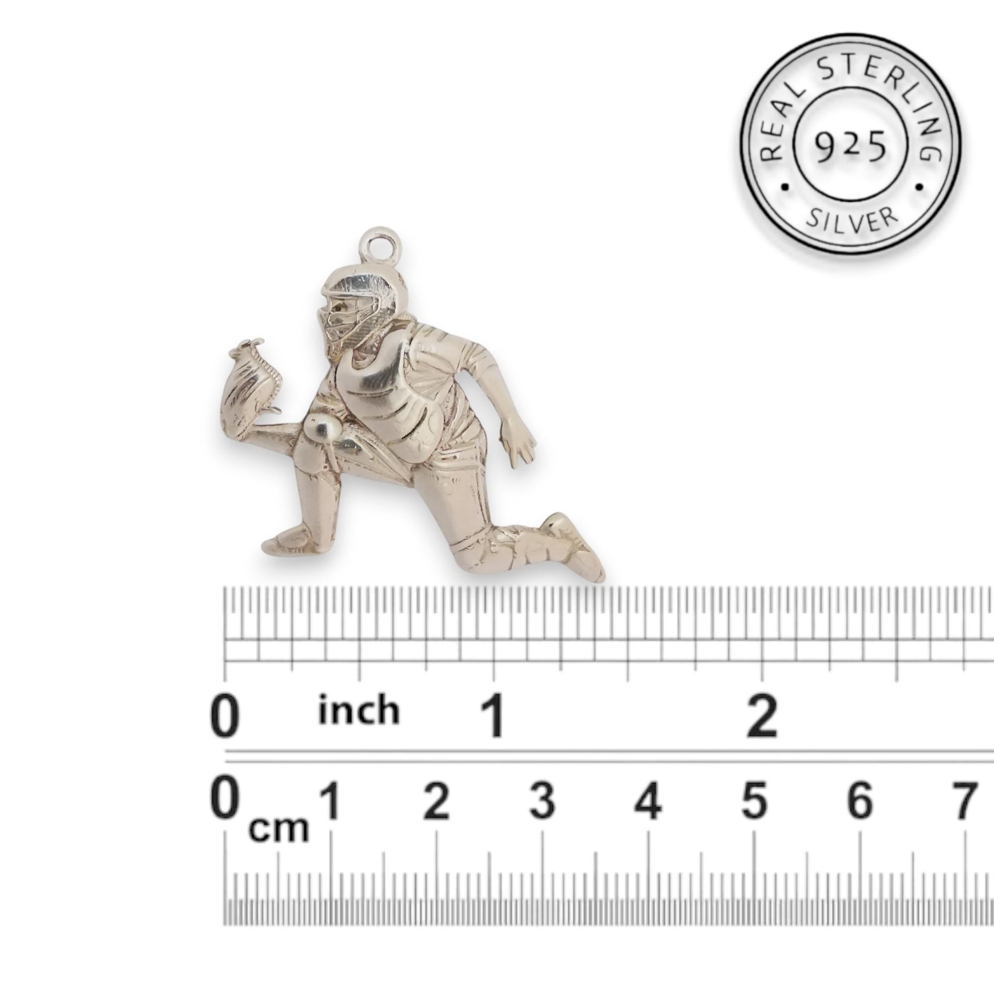 Бейзбол – Мъжки спортен медальон от сребро 925 – Ръчно изработено бижу талисман за бейзболисти, треньори и фенове – Идеален спортен подарък – SSJ