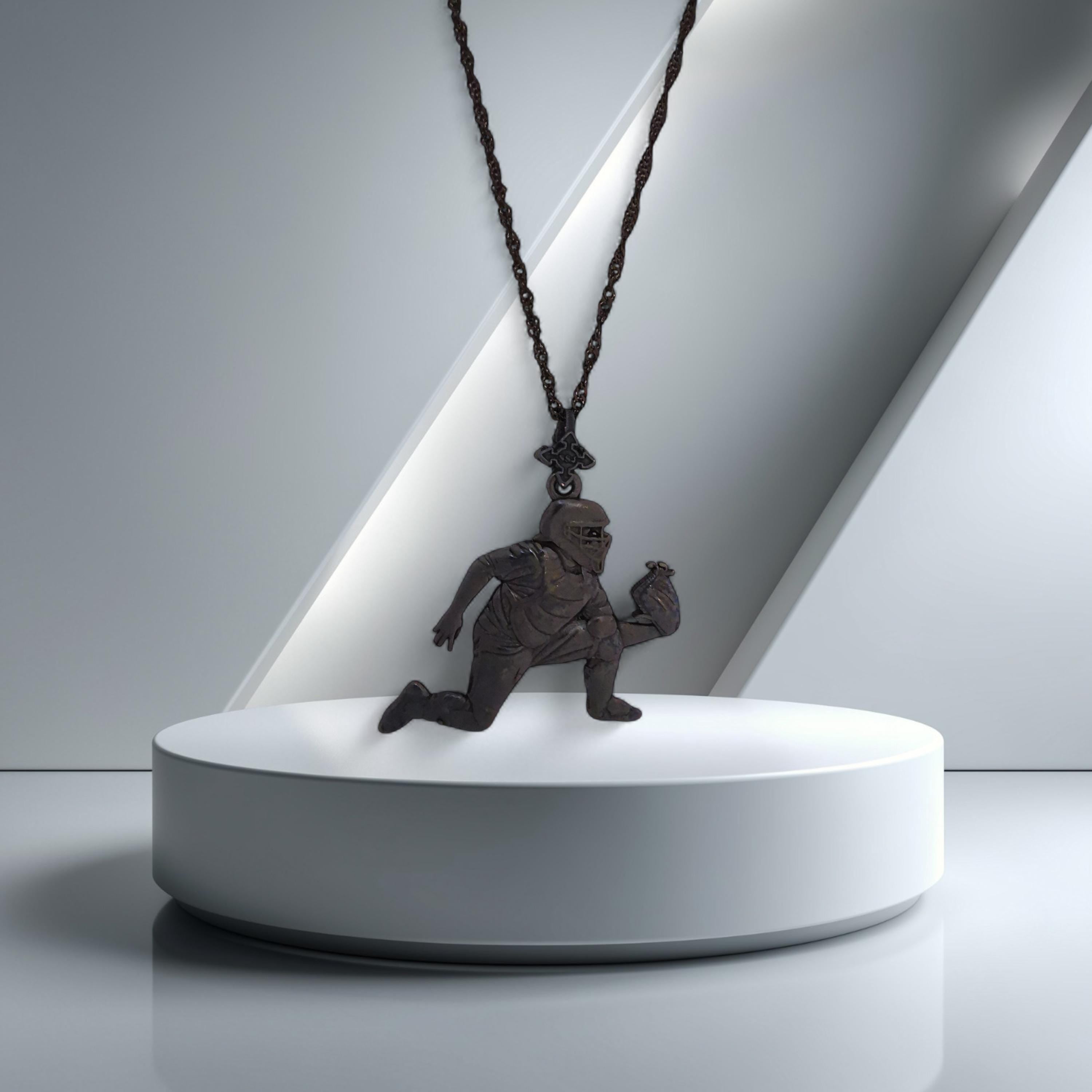 Бейзбол – Мъжка спортна висулка от сребро 925 с оксидирано черно покритие – Ръчно изработено бижу талисман за бейзболисти, треньори и фенове – SSJ