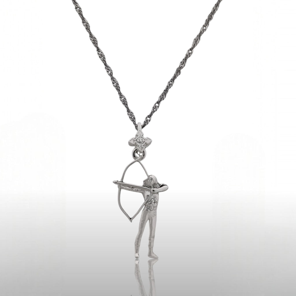 Стрелба с лък – Дамски спортен медальон от сребро 925 в класическо сребро – Ръчно изработено спортно бижу – Идеален подарък за жена, фенка на стрелбата с лък – SSJ