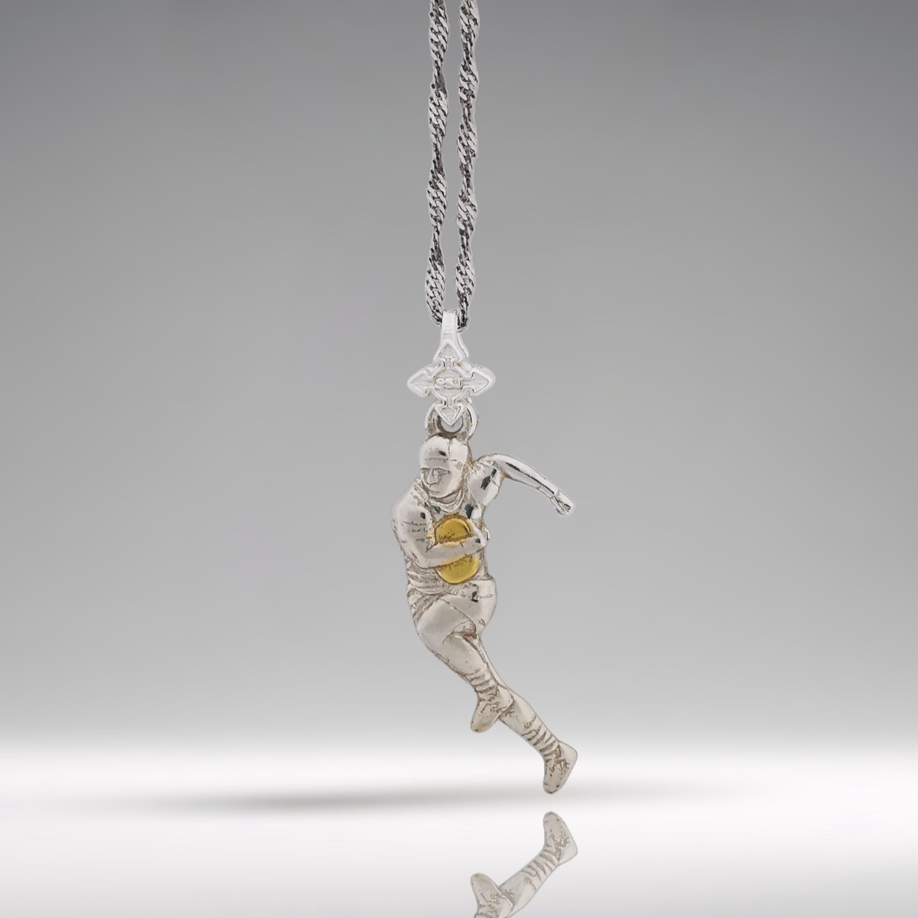 Ръгби – Мъжки спортен медальон от сребро 925 с частично позлатено покритие – Ръчно изработено спортно бижу – Идеален подарък за мъж, фен на ръгбито – SSJ