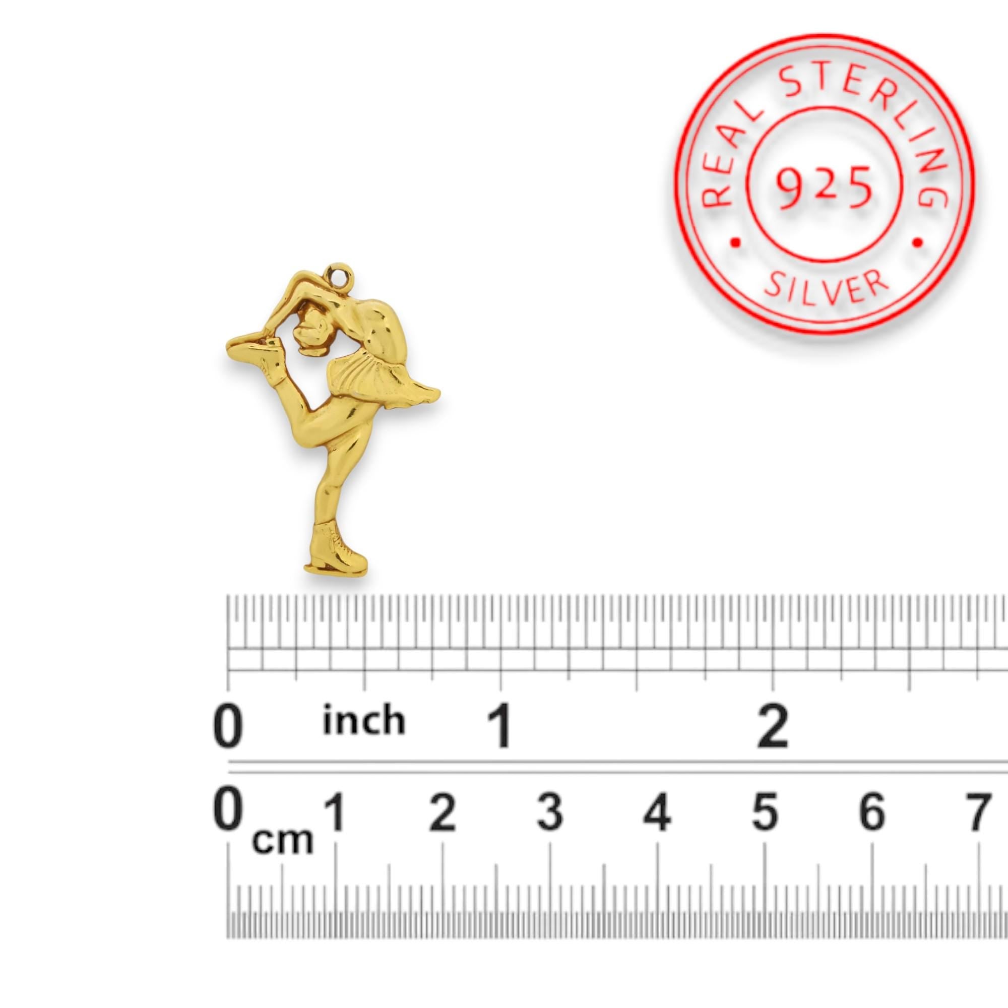 Фигурно пързаляне (Биелманов пирует) – Дамски спортен медальон от сребро 925 с позлатено покритие – Ръчно изработено спортно бижу – Идеален подарък за жена, фенка на фигурното пързаляне – SSJ