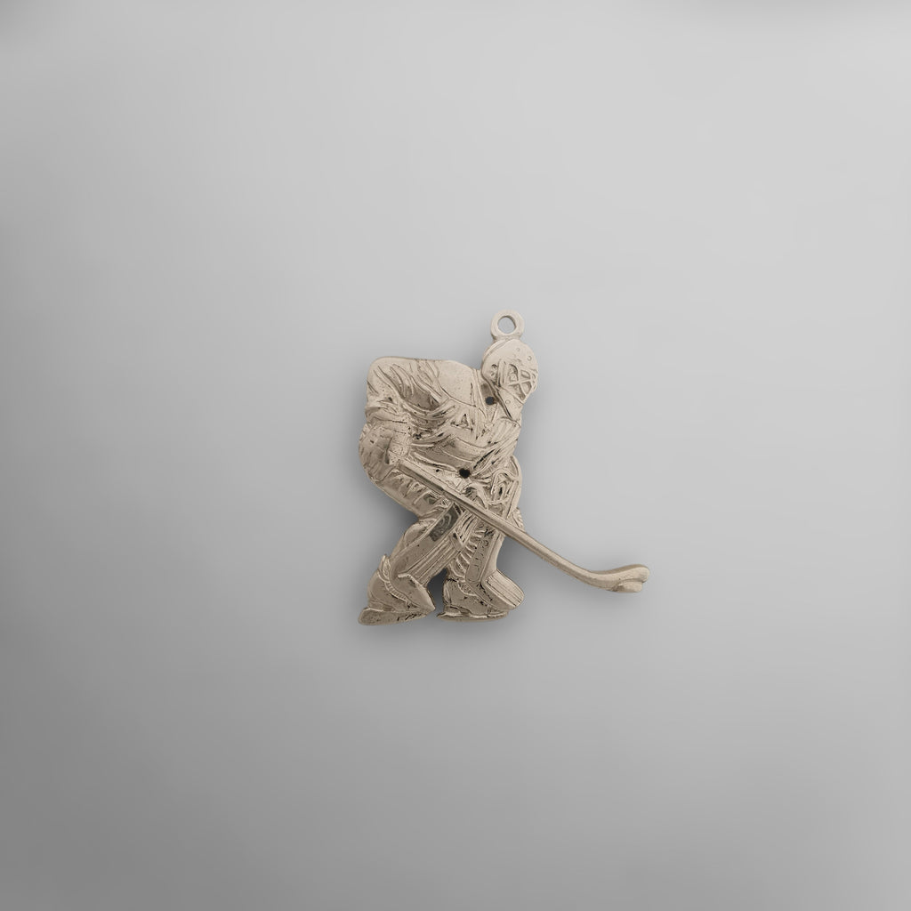 Хокеист (вратар) – Мъжки спортен медальон от сребро 925 с класическо покритие – Ръчно изработено спортно бижу – Идеален подарък за мъж, фен на хокея – SSJ