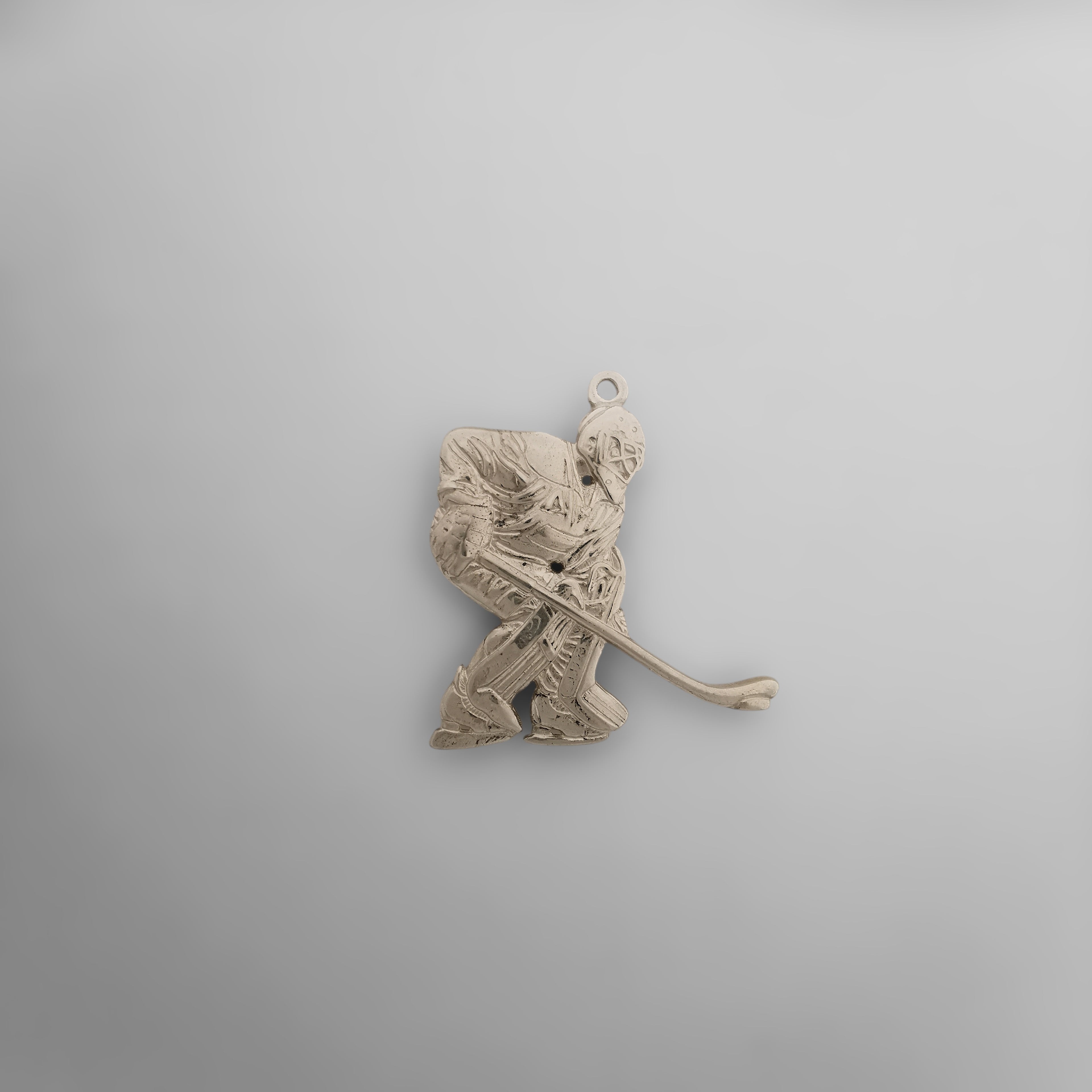 Хокеист (вратар) – Мъжки спортен медальон от сребро 925 с класическо покритие – Ръчно изработено спортно бижу – Идеален подарък за мъж, фен на хокея – SSJ