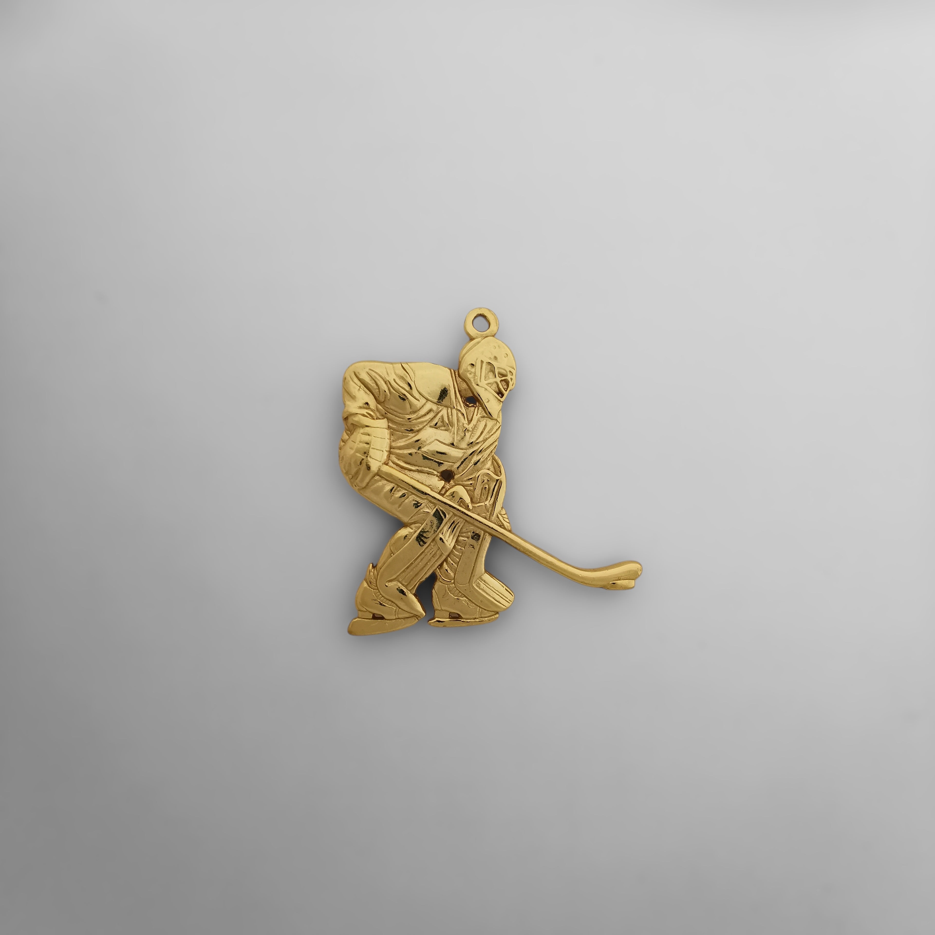 Хокеист (вратар) – Мъжки спортен медальон от сребро 925 с оксидирано покритие – Ръчно изработено спортно бижу – Идеален подарък за мъж, фен на хокея – SSJ