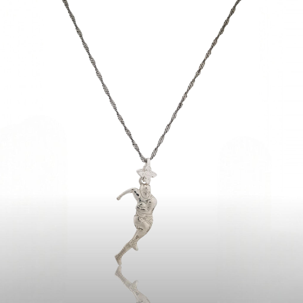 Ръгби – Мъжки спортен медальон от сребро 925 в класическо сребро – Ръчно изработено спортно бижу – Идеален подарък за мъж, фен на ръгбито – SSJ