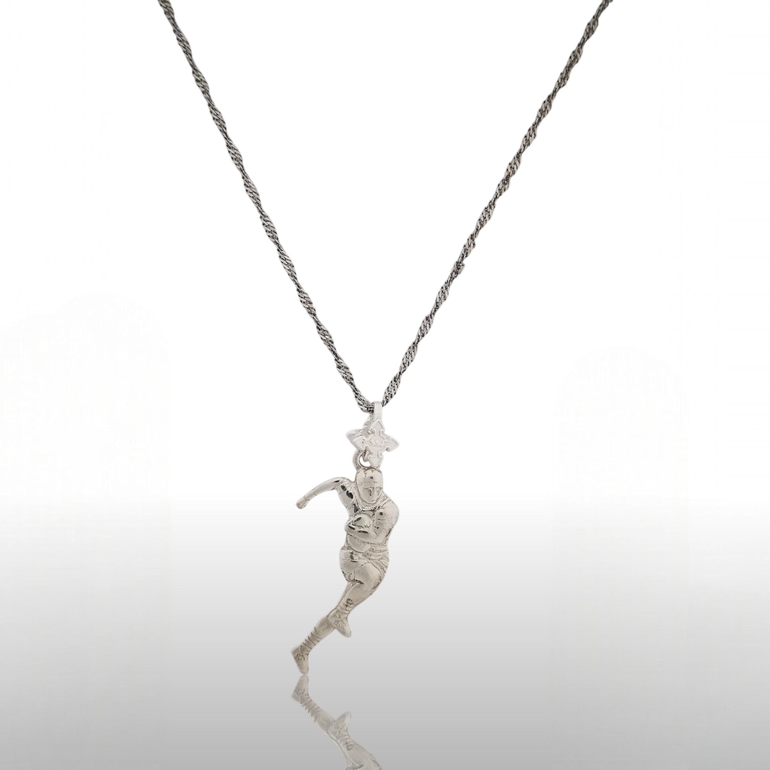 Ръгби – Мъжки спортен медальон от сребро 925 в класическо сребро – Ръчно изработено спортно бижу – Идеален подарък за мъж, фен на ръгбито – SSJ