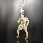 Боксьор – Мъжки спортен медальон за бойци, боксьори и MMA атлети от сребро 925 с частично позлатено покритие – Ръчно изработено бижу талисман за бойни изкуства – SSJ