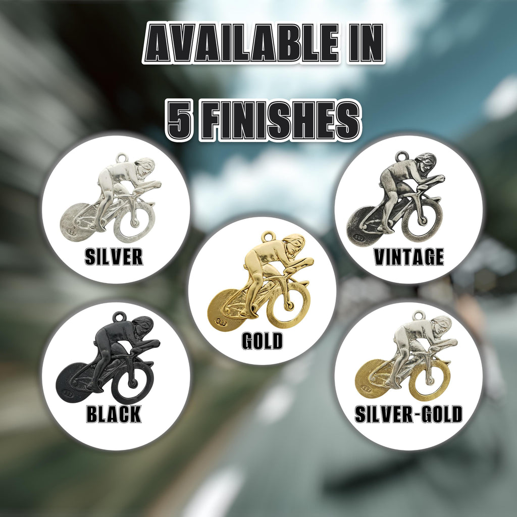 Колоездач – Велосипедист – Пистов състезател – Мъжки спортен медальон от сребро 925 – Ръчно изработено бижу за шосейно и пистово колоездене – SSJ