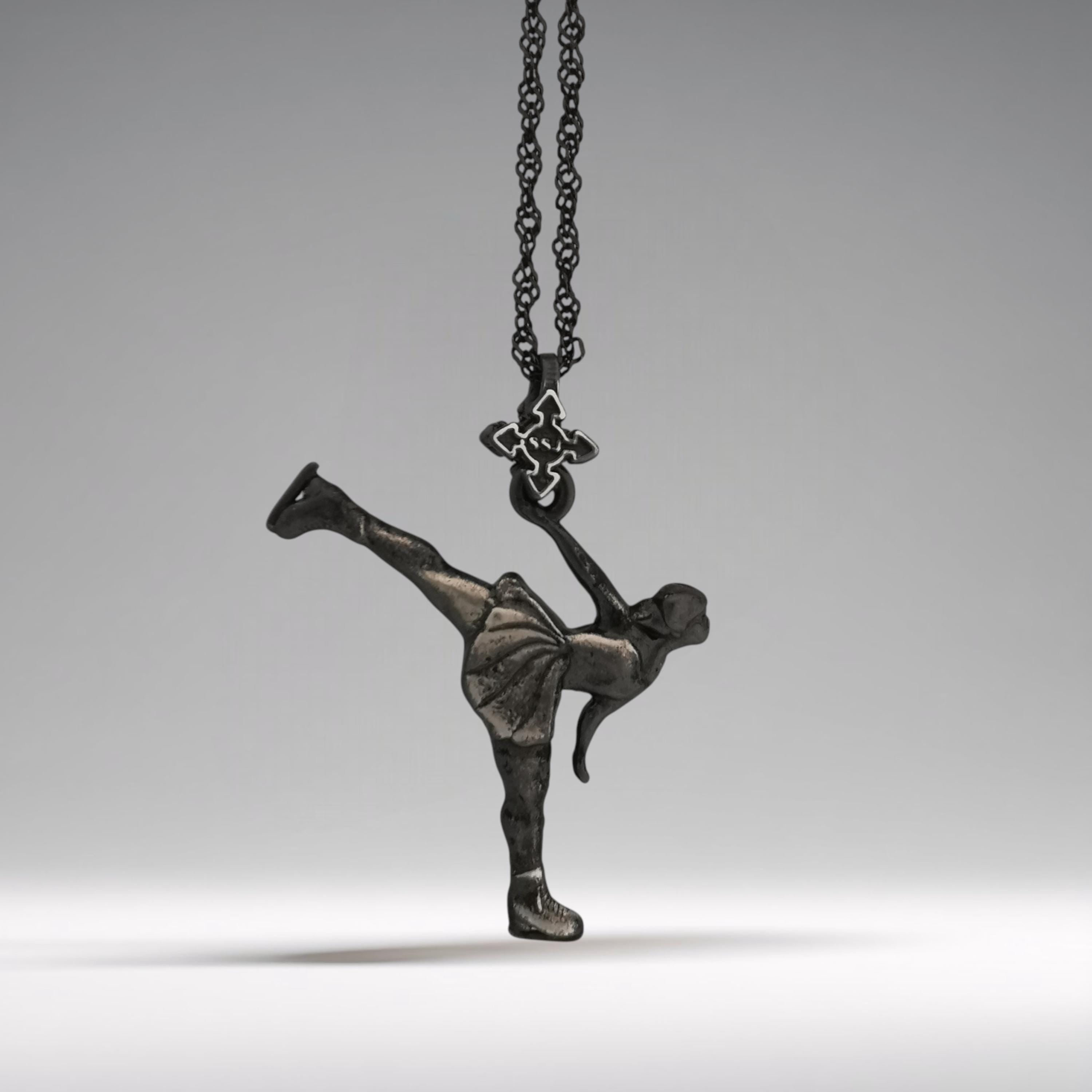 Фигурно пързаляне (спирала) – Дамски спортен медальон от сребро 925 с винтидж покритие – Ръчно изработено спортно бижу – Идеален подарък за жена, фенка на фигурното пързаляне – SSJ