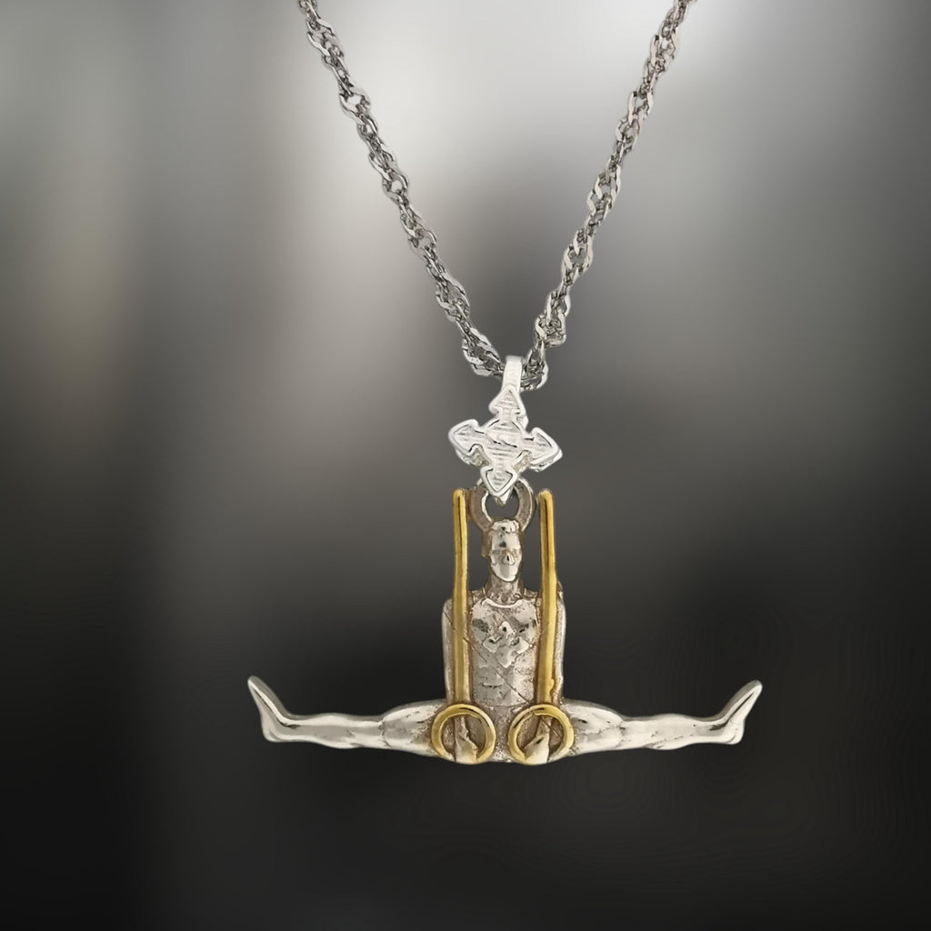 Artistic Gymnastics Jewelry Pendant for Men – 925 Silver with Partial Gold Plating Handcrafted Sport Charm for Strength & Precision Necklace