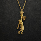 Баскетбол – Мъжки спортен медальон от сребро 925 с позлатено покритие – Ръчно изработено бижу талисман за баскетболисти и фенове – Идеален подарък за спортист или треньор – SSJ