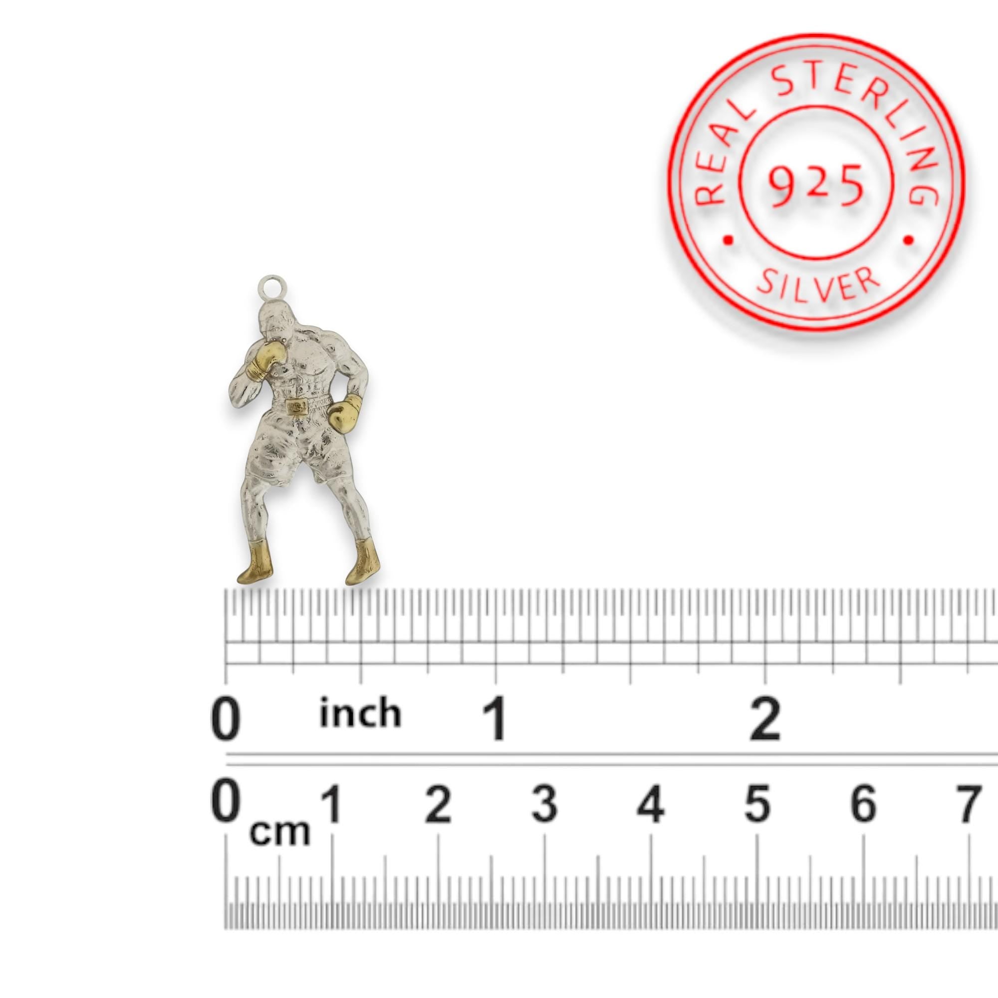 Боксьор – Мъжки спортен медальон за бойци, боксьори и MMA атлети от сребро 925 с частично позлатено покритие – Ръчно изработено бижу талисман за бойни изкуства – SSJ