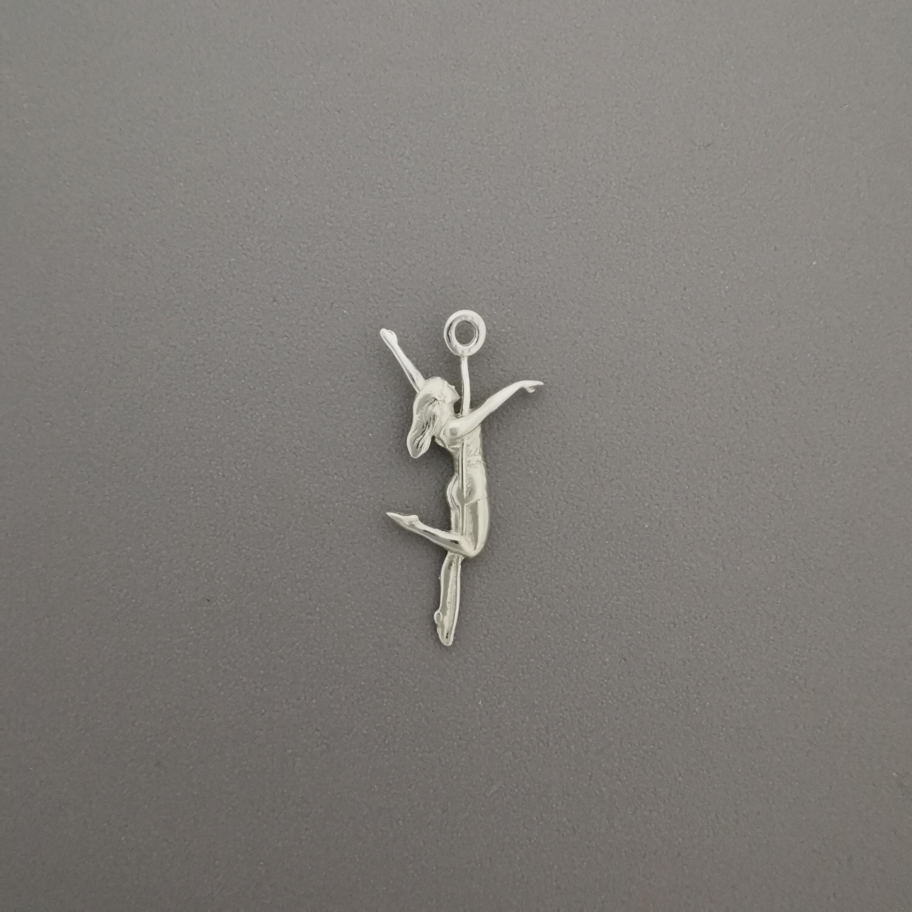 Pole Dance (Танци на пилон) – Дамски спортен медальон от сребро 925 в класическо сребро – Ръчно изработено спортно бижу – Идеален подарък за жена, фенка на гимнастиката – SSJ
