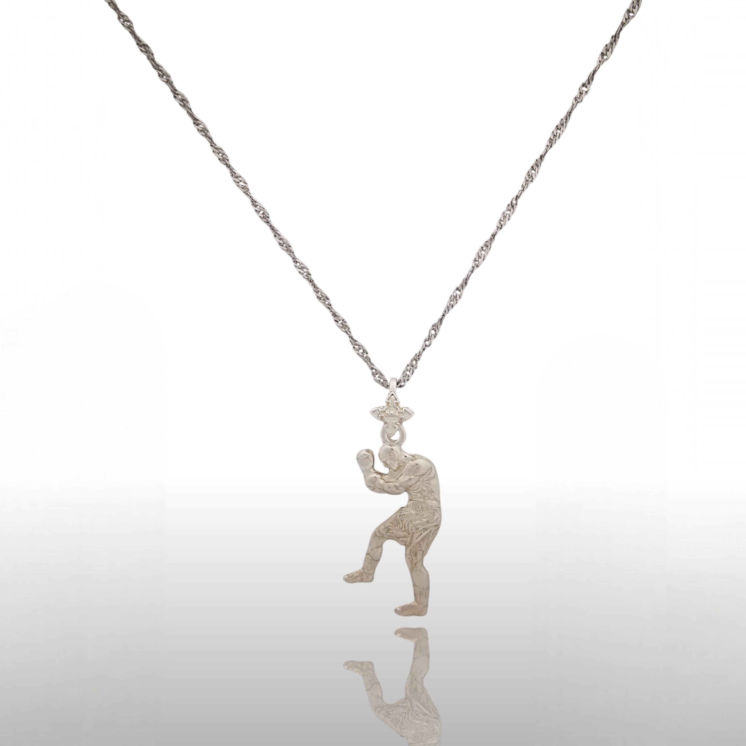 Боксьор – Мъжки спортен медальон за бойци, боксьори и MMA атлети от сребро 925 – Ръчно изработено бижу талисман за бойни изкуства – SSJ