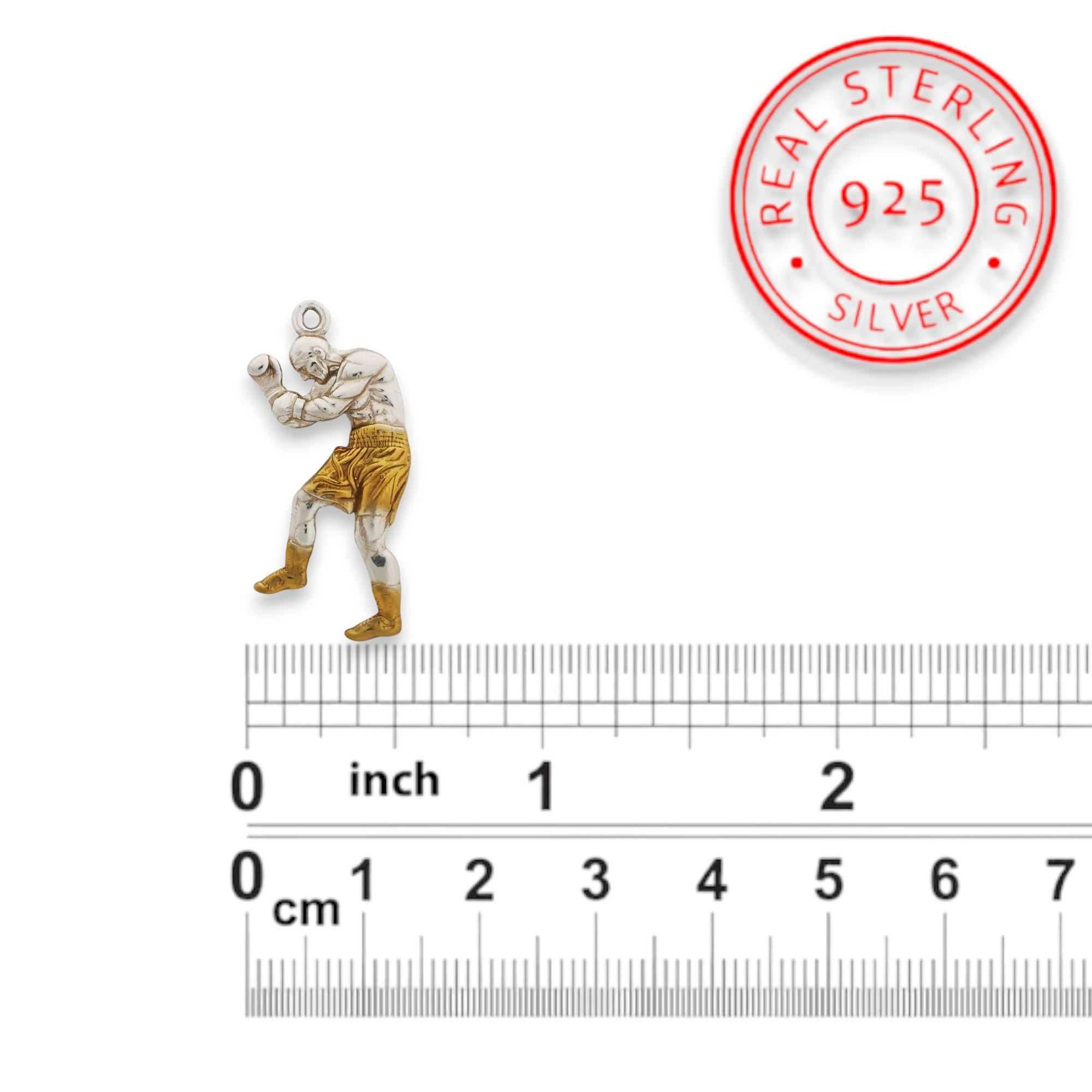 Боксьор – Мъжки спортен медальон за бойци, боксьори и MMA атлети от сребро 925 с частично позлатено покритие – Ръчно изработено бижу талисман за бойни изкуства – SSJ
