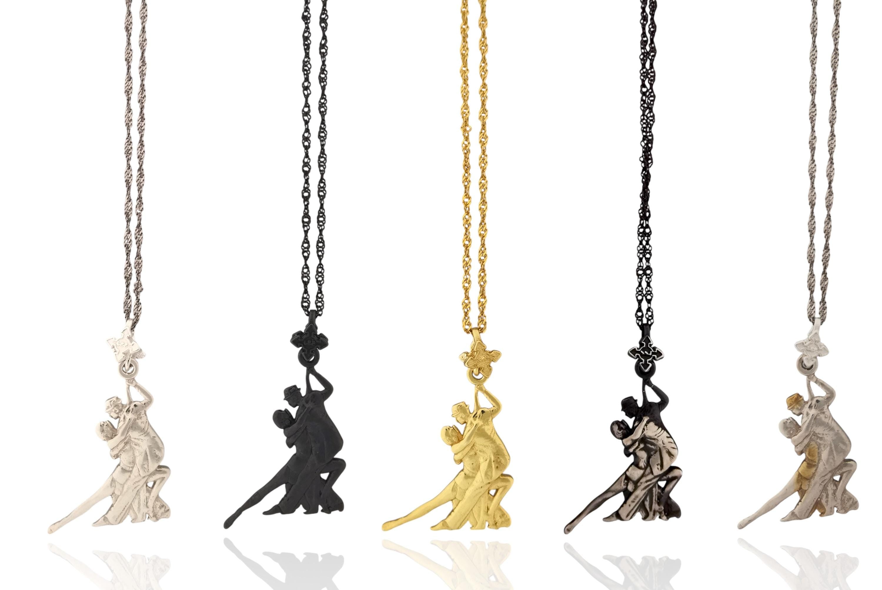 Аржентинско танго – Унисекс спортен медальон от сребро 925 с частично позлатено покритие – Ръчно изработено спортно бижу – Идеален подарък за жена, фенка на спортните танци – SSJ