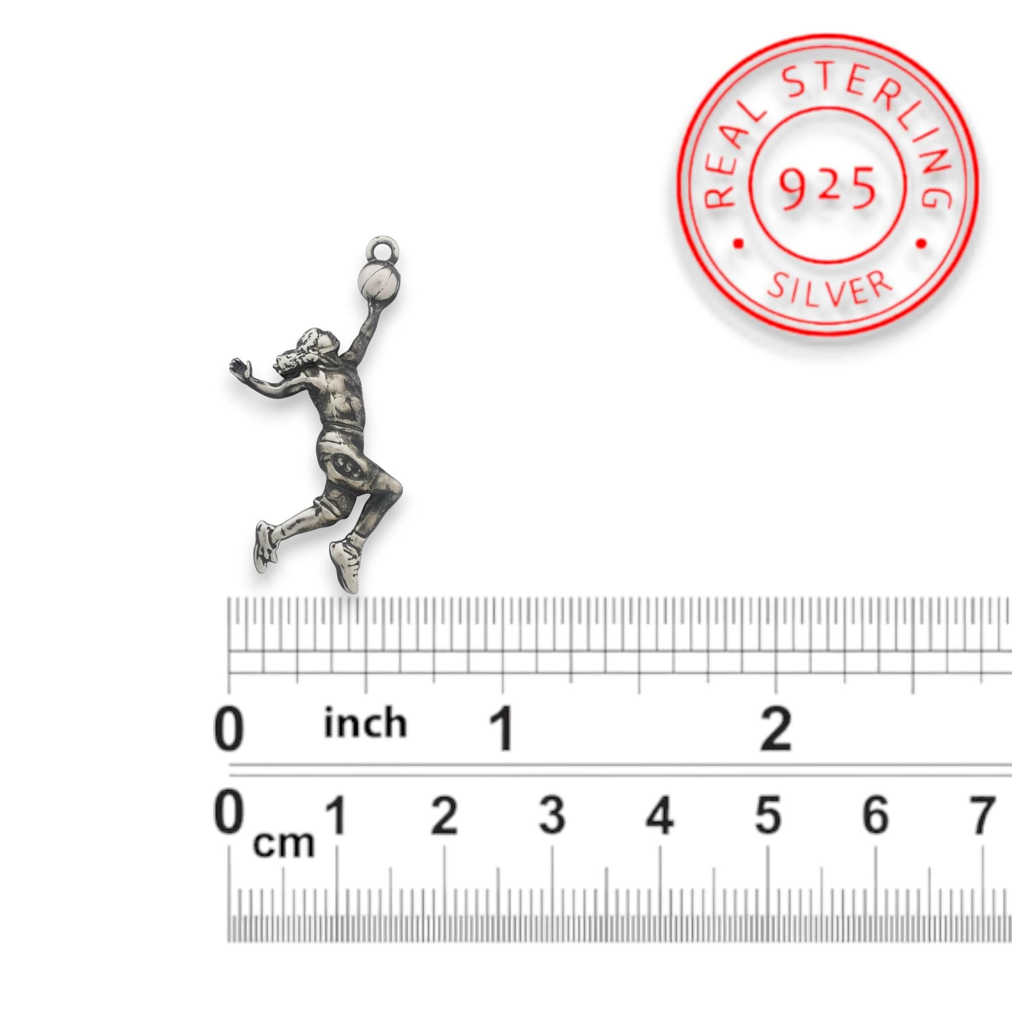 Сребърен дамски медальон 925 баскетбол | Баскетболистка скок – винтидж