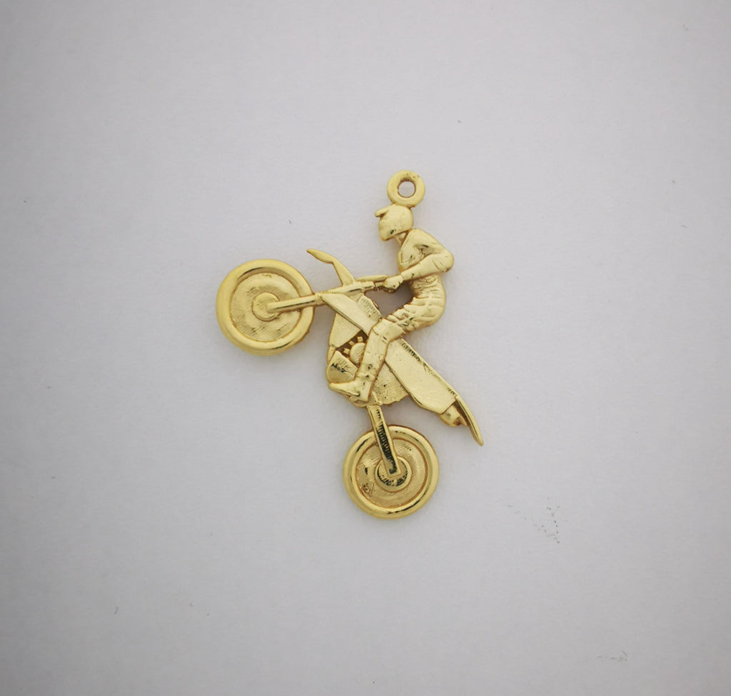 Мотокрос – Мъжки спортен медальон от сребро 925 с позлатено покритие – Ръчно изработено спортно бижу – Идеален подарък за мъж, фен на мотокроса – SSJ