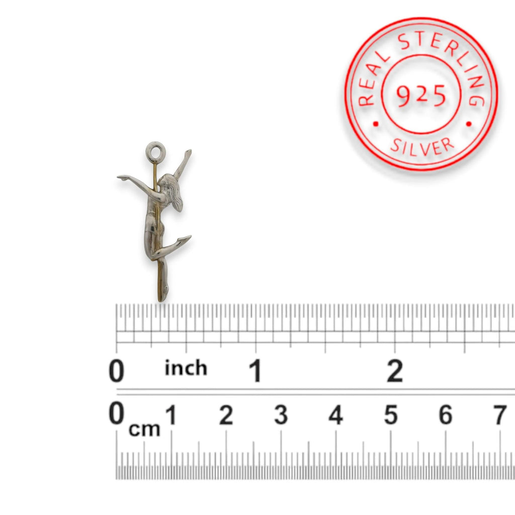 Pole Dance (Танци на пилон) – Дамски спортен медальон от сребро 925 с частично позлатено покритие – Ръчно изработено спортно бижу – Идеален подарък за жена, фенка на гимнастиката – SSJ