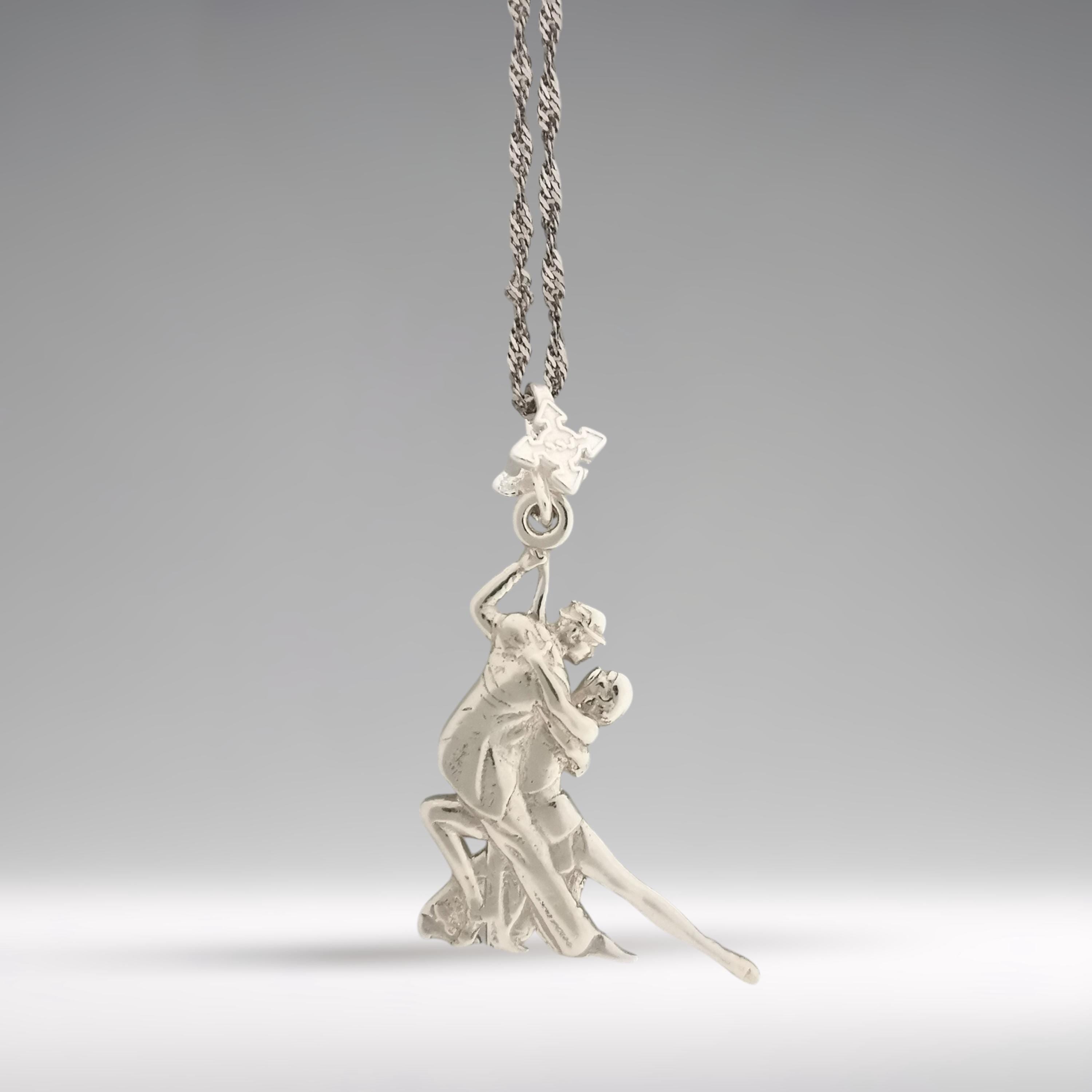 Аржентинско танго – Унисекс спортен медальон от сребро 925 в класическо сребро – Ръчно изработено спортно бижу – Идеален подарък за жена, фенка на спортните танци – SSJ