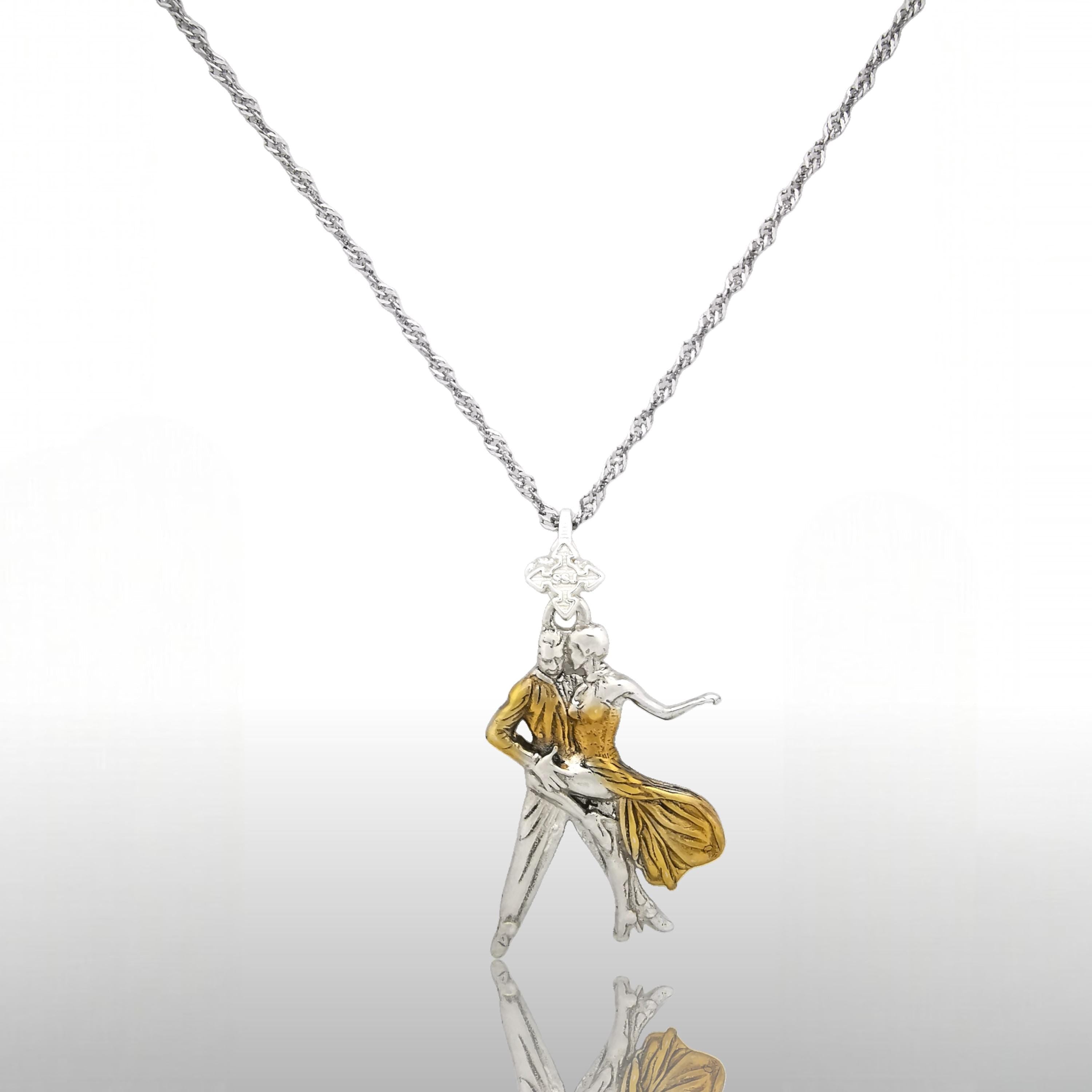 Спортни танци – Унисекс медальон с частично позлатено покритие – Сребро 925 – Ръчно изработено спортно бижу – Идеален подарък – SSJ