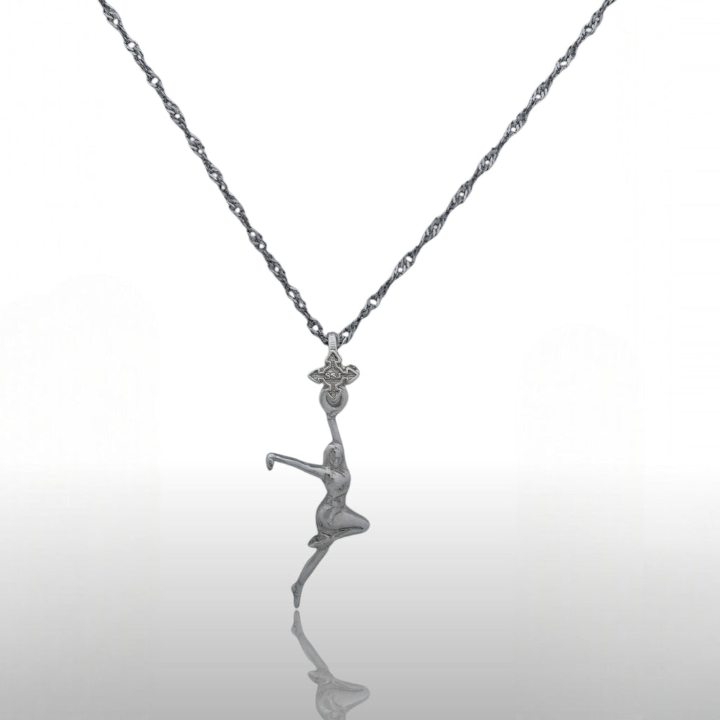 Танцьорка – Дамски спортен медальон в класическо сребро 925 – Ръчно изработено спортно бижу – Идеален подарък за жена, фенка на спортните танци – SSJ