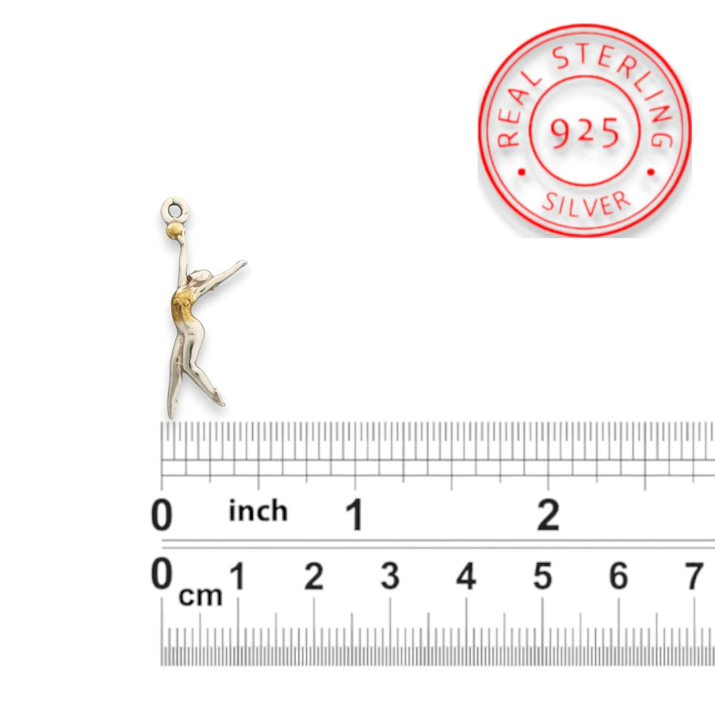 Художествена гимнастика (съчетание с топка) – Дамски спортен медальон от сребро 925 с частично позлатено покритие – Ръчно изработено спортно бижу – Идеален подарък за жена, фенка на художествената гимнастика – SSJ